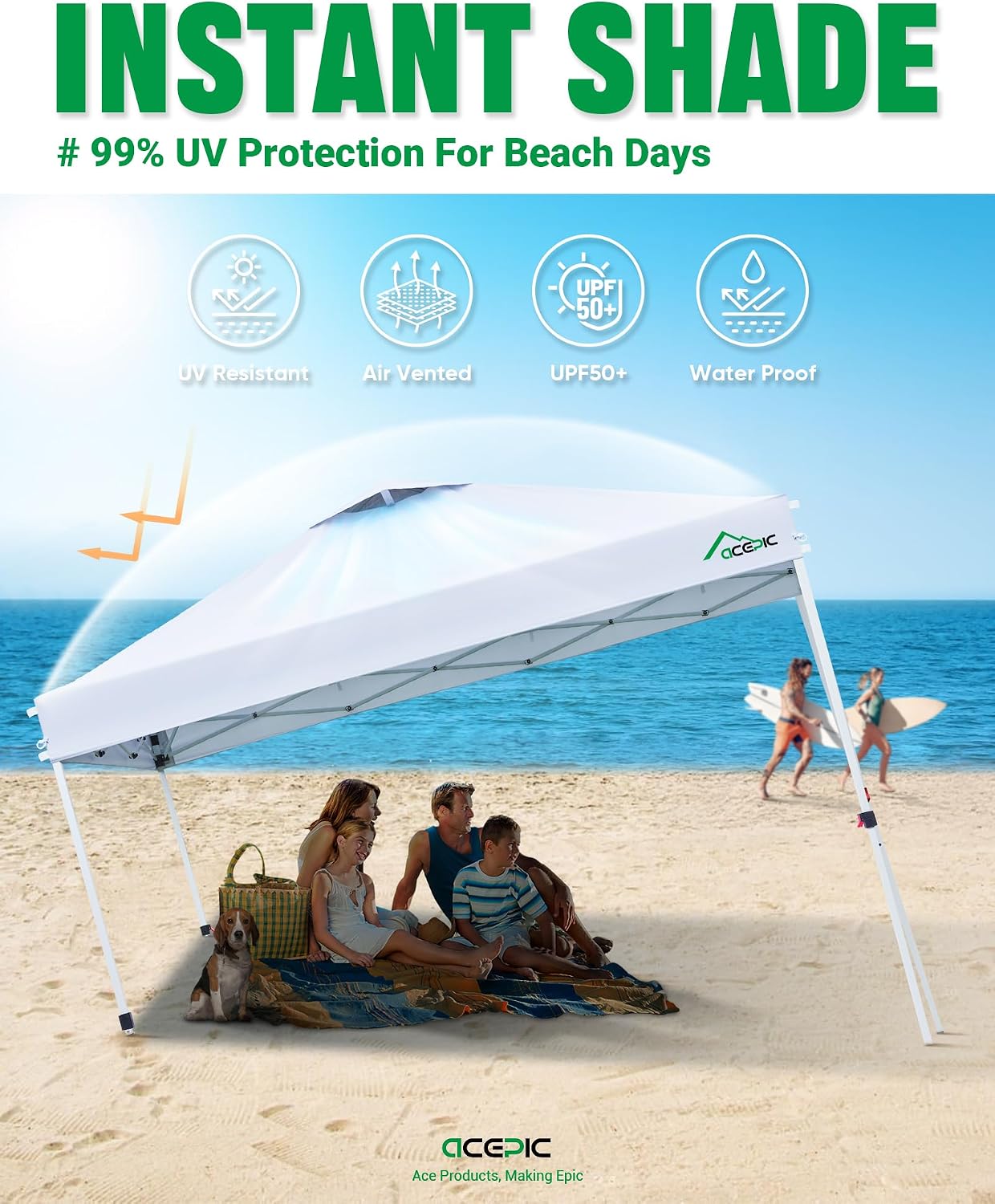 10x10 Pop Up Canopy Tent, Easy Setup Portable Shelter, White, 10*10 | 1-Push Center Lock 10x10 Pop Up Canopy Tent with 3-Layer Reinforced Fabric, Vented UV Top & Wheeled Bag for Outdoor Party - Image 6