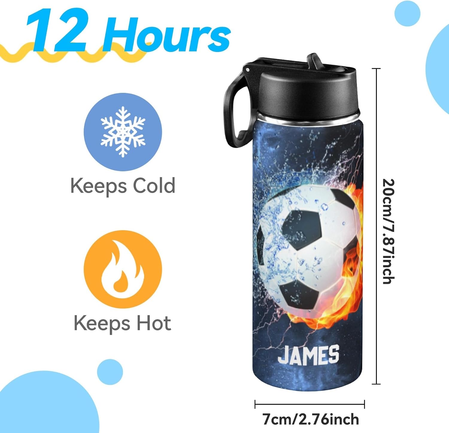 Personalized Soccer Water Bottles for Boys, 18oz Kids Thermos | Custom Name, Stainless Steel Straw Lid, Vacuum Insulated, Leakproof Loop, Perfect School Birthday Boys Gift - Image 6