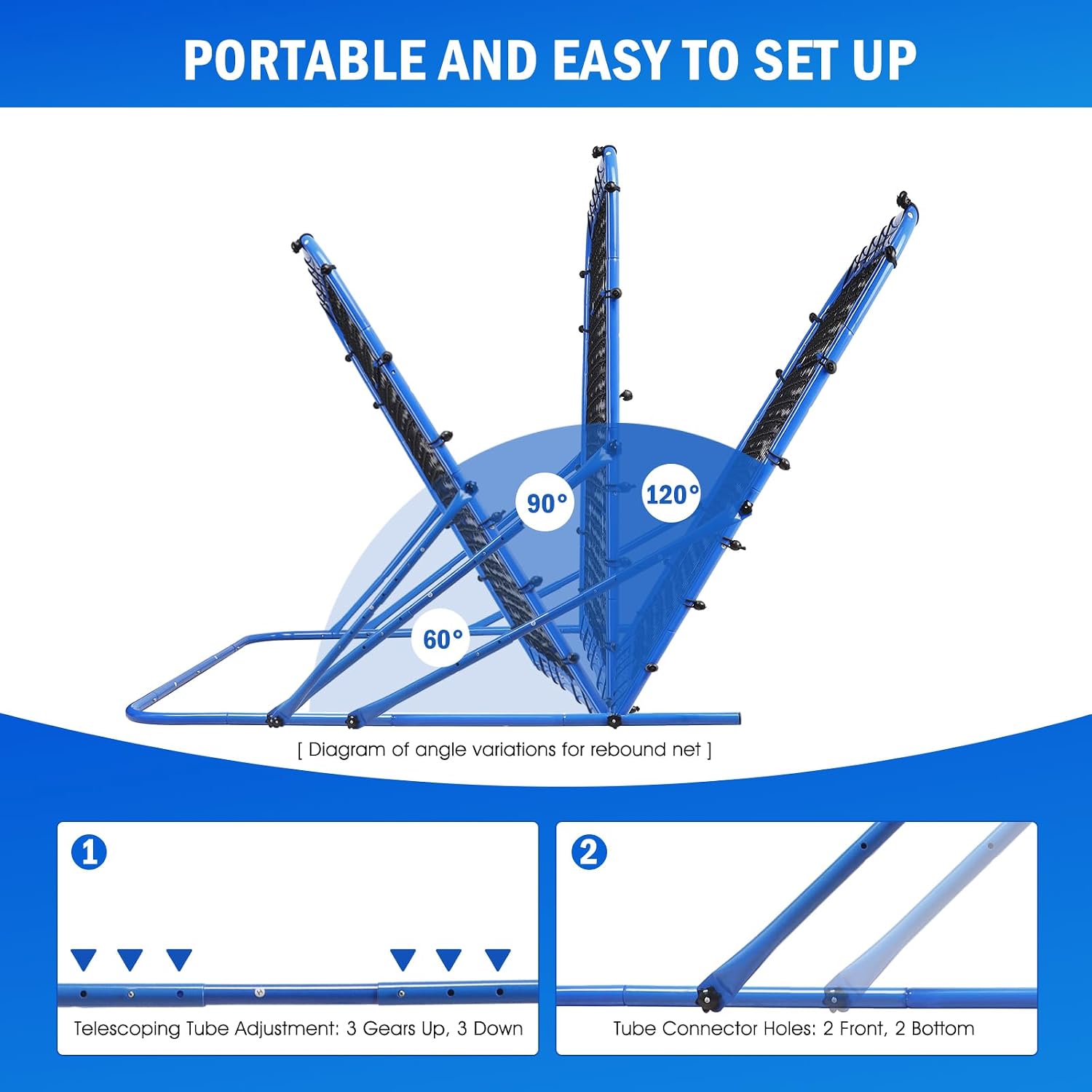 Soccer Baseball Rebounder Soccer Goal Net, Volleyball Rebound Pitchback Net | Quick Switch Angle Soccer Softball Training for Ball Control, Passing, Bounce Back Practice, Easy Setup Lacrosse Soccer Gifts - Image 8