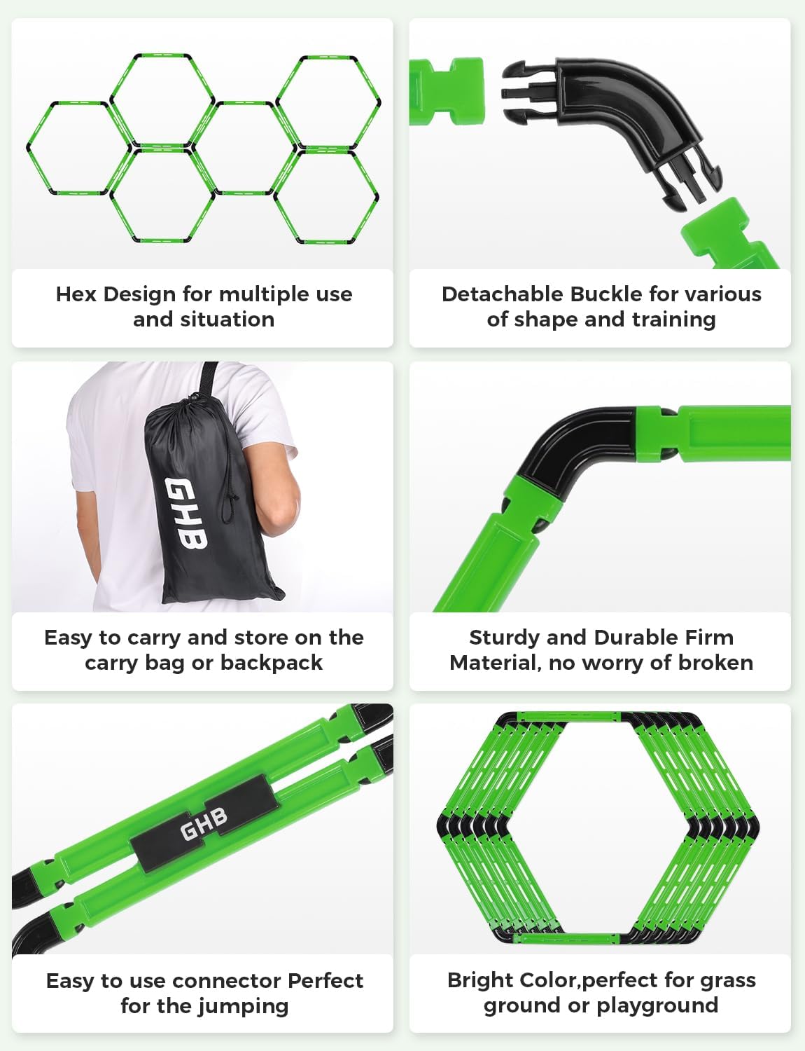 GHB Hex Agility Rings Speed Rings with Carrying Bag 6 Set Portable Hexagon Rings, Agility Ladder for Agility Footwork Training - Image 3