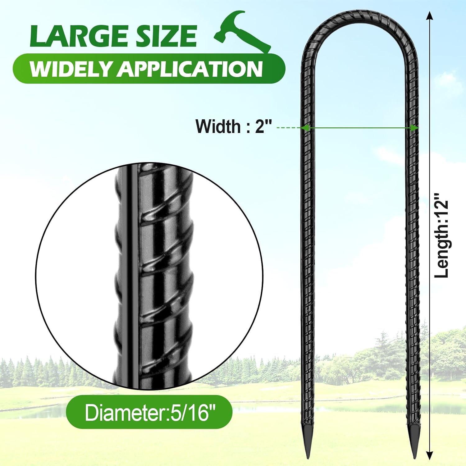 Trampoline Stakes Anchors High Wind 12''Ground Anchor Tent Stakes Heavy Duty, U Rebar Stakes Trampoline Accessories - Image 2