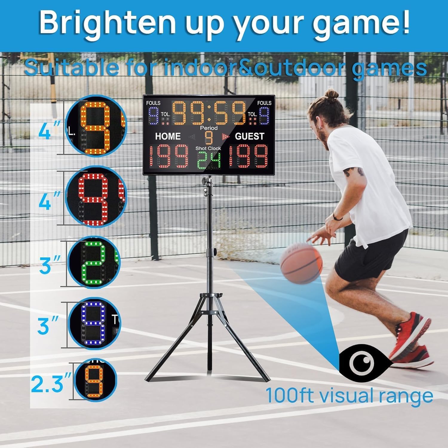 YZ LED Basketball Scoreboard with Shot Clock, Portable Scoreboard Basketball, Digital Scoreboard with Remote, Electronic Scoreboard with Timer Clock, Digital Score Keeper Outdoor - Image 2