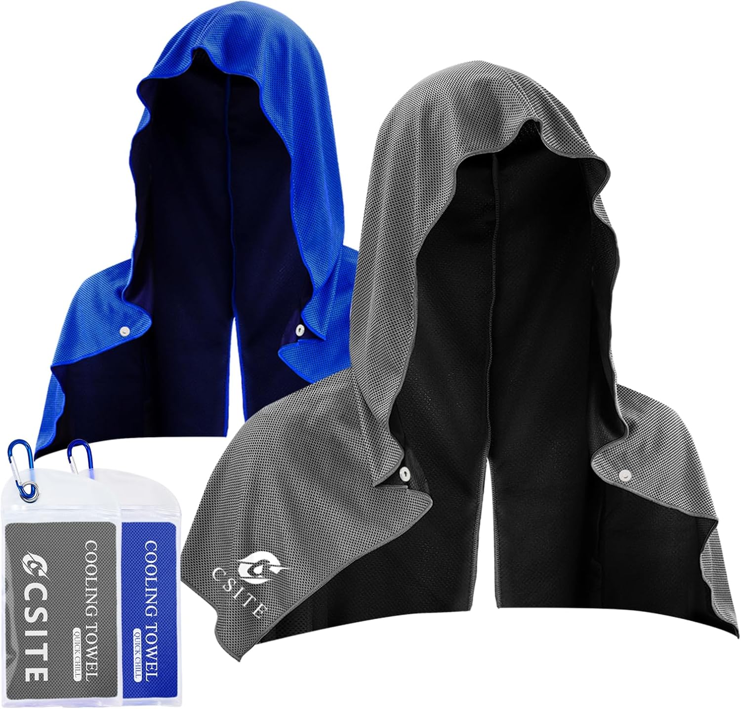 CSITE 2 Pack Cooling Hoodie Towels, Instant Cooling Towels for Neck and Face, UPF 50 Sun Protection, Ice Towel for Hot Weather, Head Towel for Sports, Camping, Cycling & More Activities