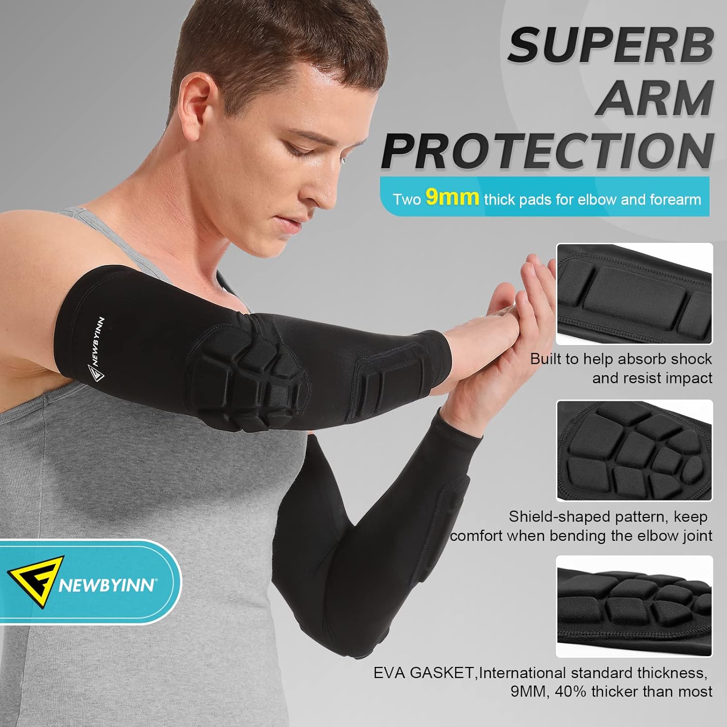 Padded Arm Sleeves 2 Pack, Elbow Forearm Crashproof Pads | for Football Basketball Volleyball Soccer - Image 2