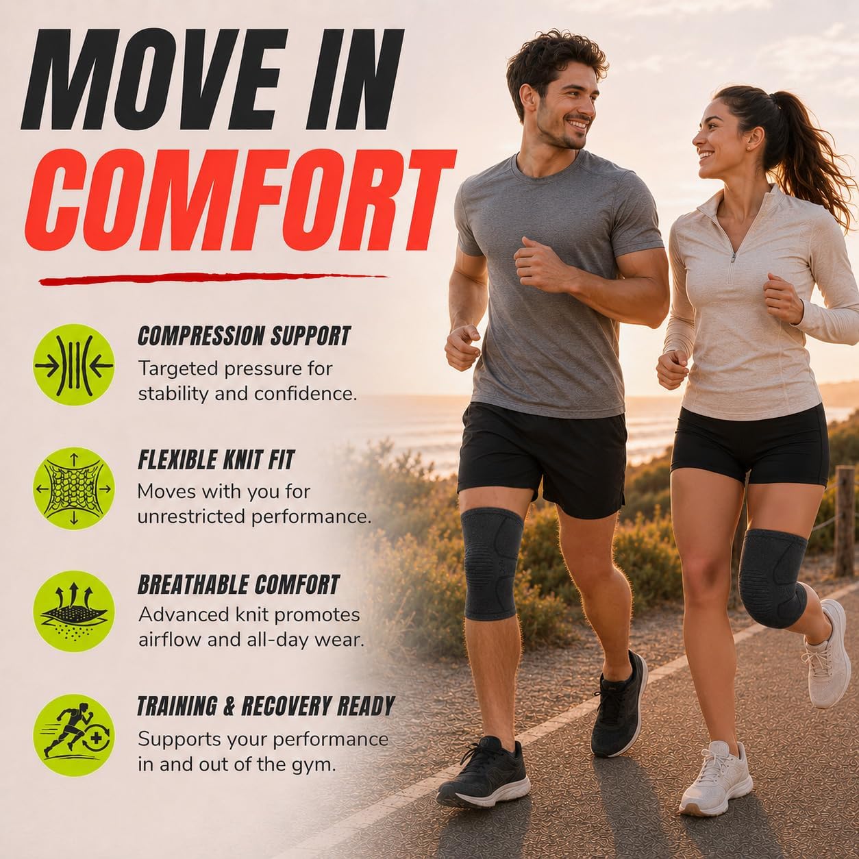 Knee Brace for Men and Women Knee Compression Sleeve Knee Support Wraps for Arthritis Joint Pain Relief, Workout, Swelling, Sports, Circulation, Running, & ACL Recovery - Image 2