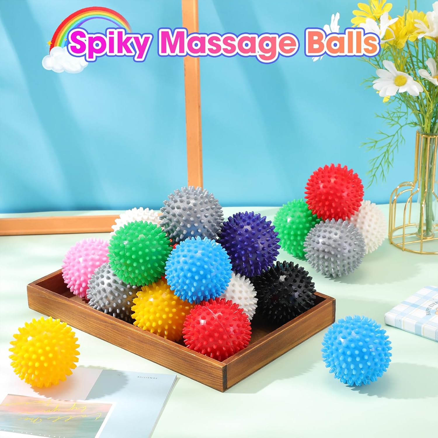 Liliful 36 Pcs Spiky Massage Balls for Feet, Back, Hand Massage Roller Squeeze Balls Plantar Fasciitis Ball Bulk for Foot Hand Trainer Therapy, 10 Colors 3 Inch Multipack - Image 2