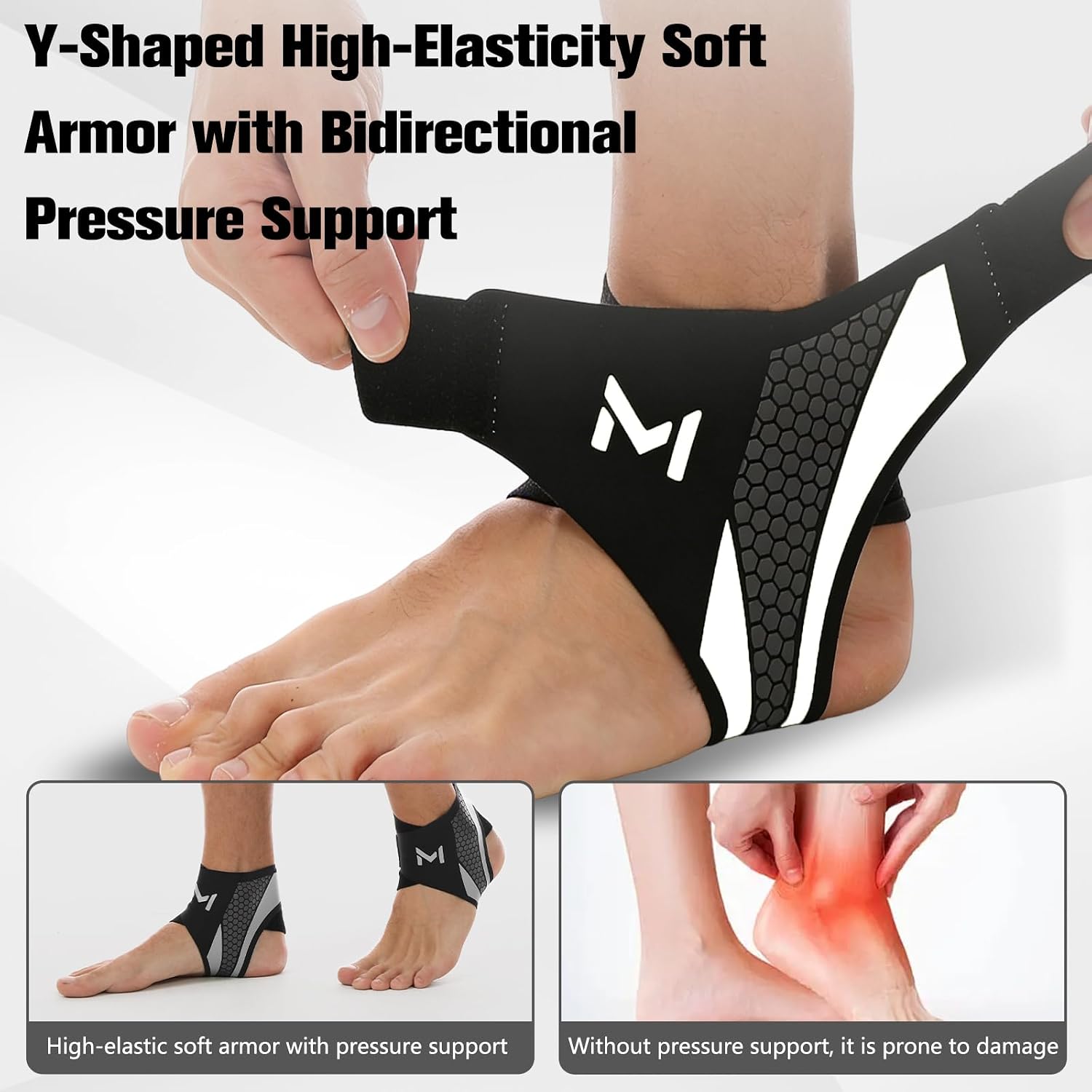 2Pcs Ankle Brace Compression Support Stabilizer,Lace-Up Sports Basketball Sprain Recovery Men Women Adjustable Foot Ankle Orthopedic Grade Tendonitis Protection (Black Gray) - Image 7