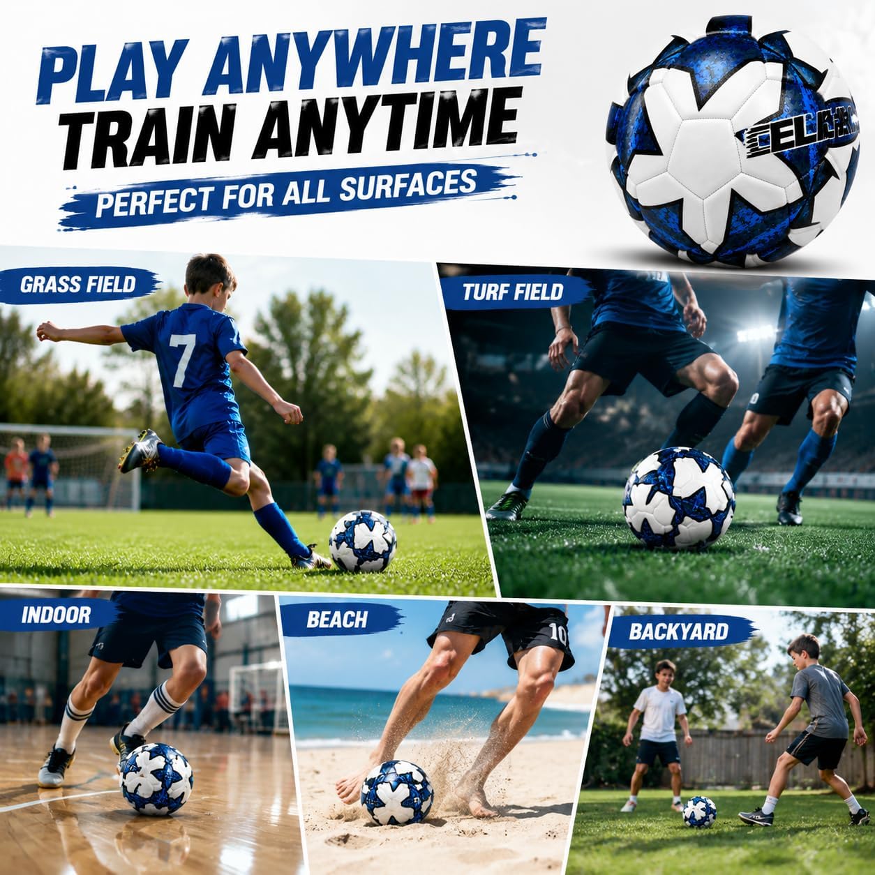 Soccer Ball Size 5 with Pump, Durable Training Ball, Indoor & Outdoor Use | Better Touch and Control - Textured PVC cover with reinforced stitching helps keep shape for steady kicks and passes - Image 6