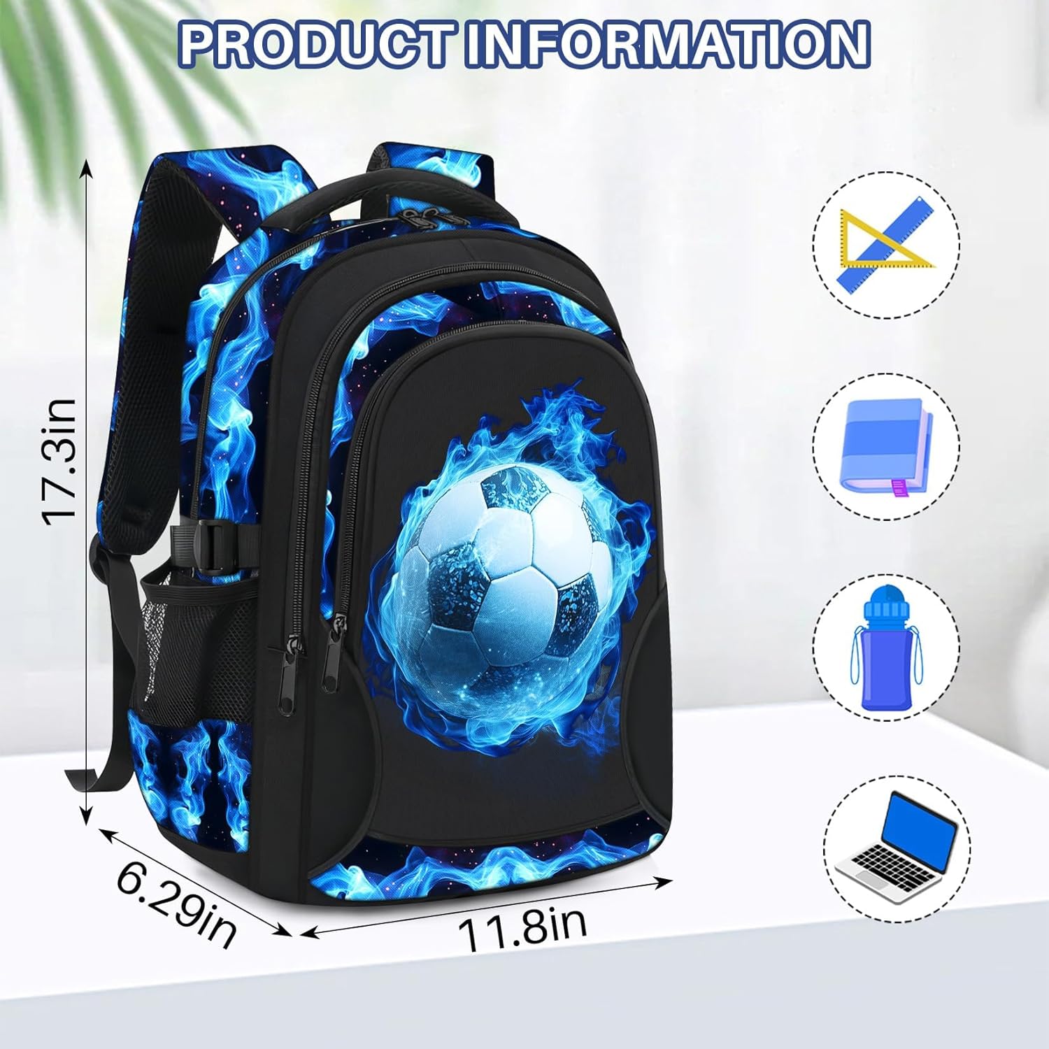 Kids Backpack for Boys - Soccer Boys Backpacks for Kids Teens Elementary Middle School, 17″ Large Capacity Students Bookbag, Perfect for Travel and School - Image 2