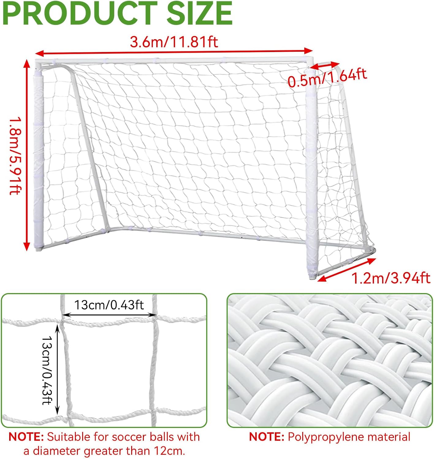 Soccer Goal Net, Soccer Replacement Goal Nets Sports Soccer Goal Post Net Full Size Football Goal Post Netting for Sports Match Training - Image 3