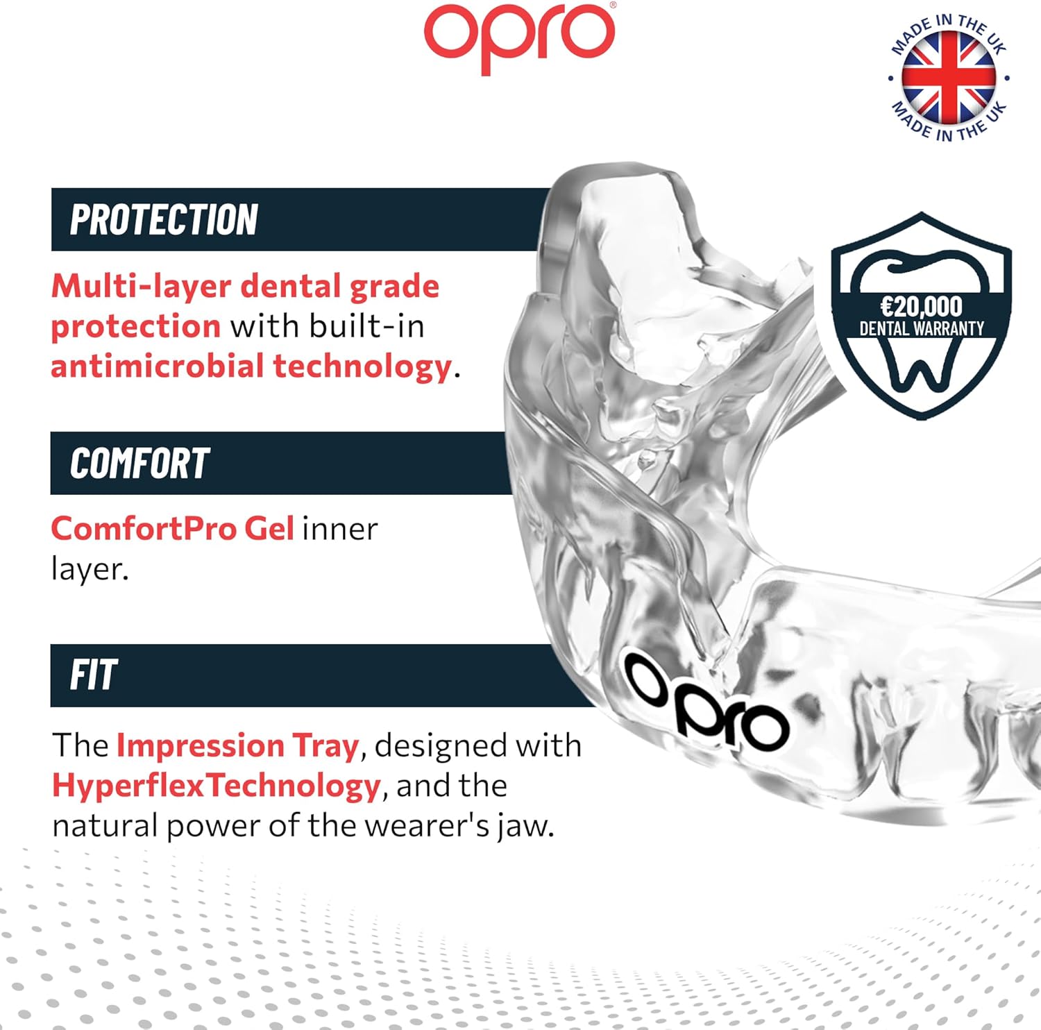 OPRO Instant Custom-Fit Mouthguard – Dentist Level Gum Shield Adult and Kids – OPRO Mouth Guard Boxing and MMA, Self-Fit Gum Shield Rugby – Maximum Protection with Dental Warranty (Clear/White) - Image 3