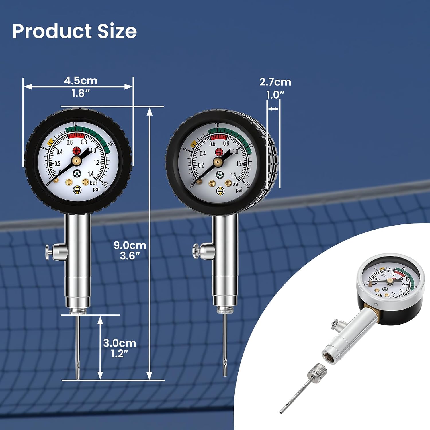 MEASUREMAN Multi-Sport Ball Pressure Gauge with Deflation Button 0-20PSI/0-1.4 Bar & Color-Coded, 3.6x1.8in Lightweight for Soccer, Football, Basketball, Volleyball Pressure Measurement - Image 7