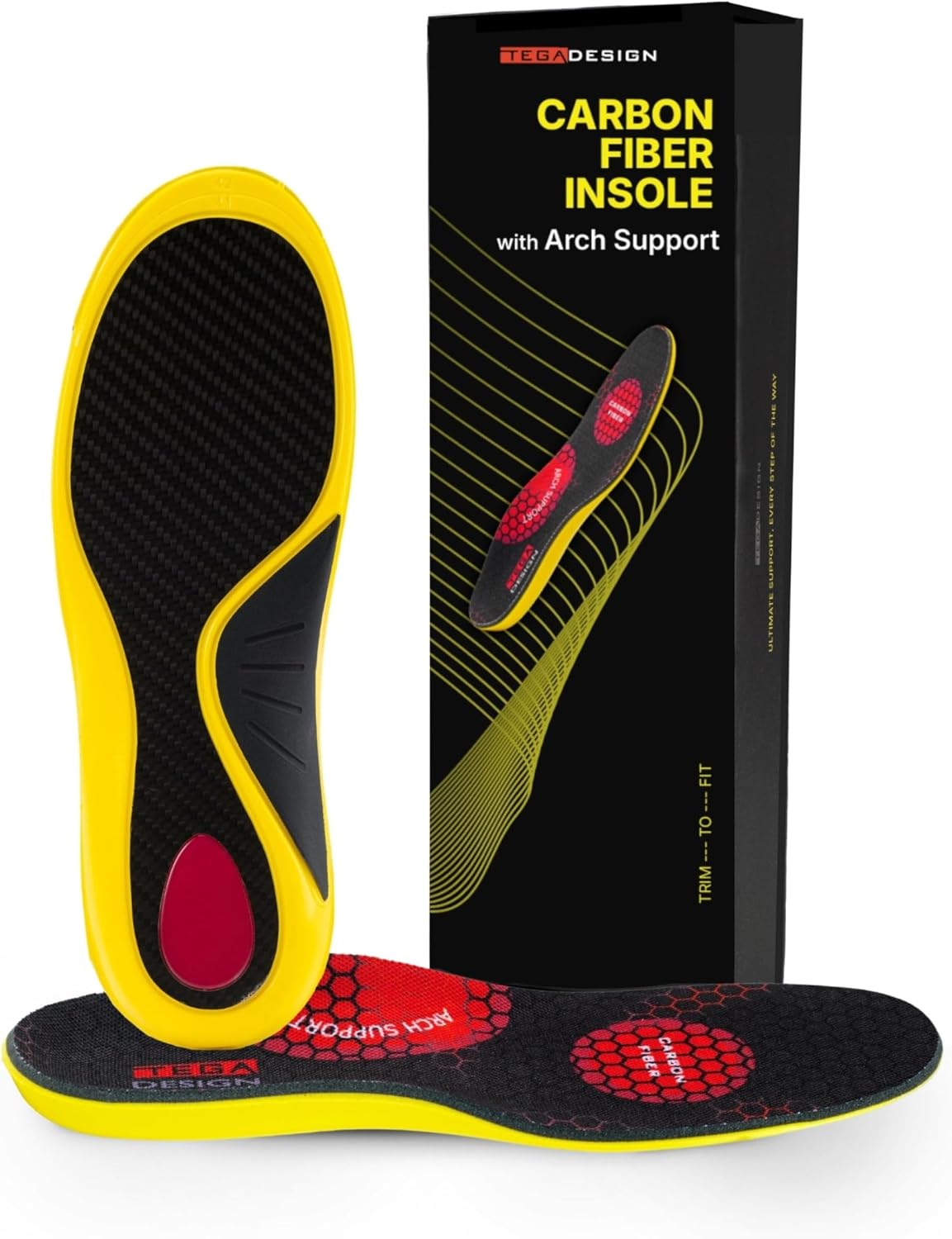 Carbon Fiber Insole with Arch Support – Plantar Fasciitis, Flat Feet, Heel Pain, Overpronation Relief, Running & Sports - Memory Foam & Breathable Fabric - Deep Heel Cup