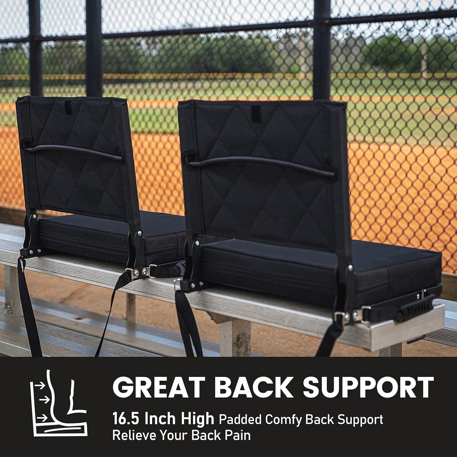 Stadium Seats with Back Support, Padded Bleacher Seat Cushion | Wide Bleacher Chairs with Back and Cushion, Portable Folding Stadium Chair with Shoulder Strap and Storage Pockets for Games - Image 3