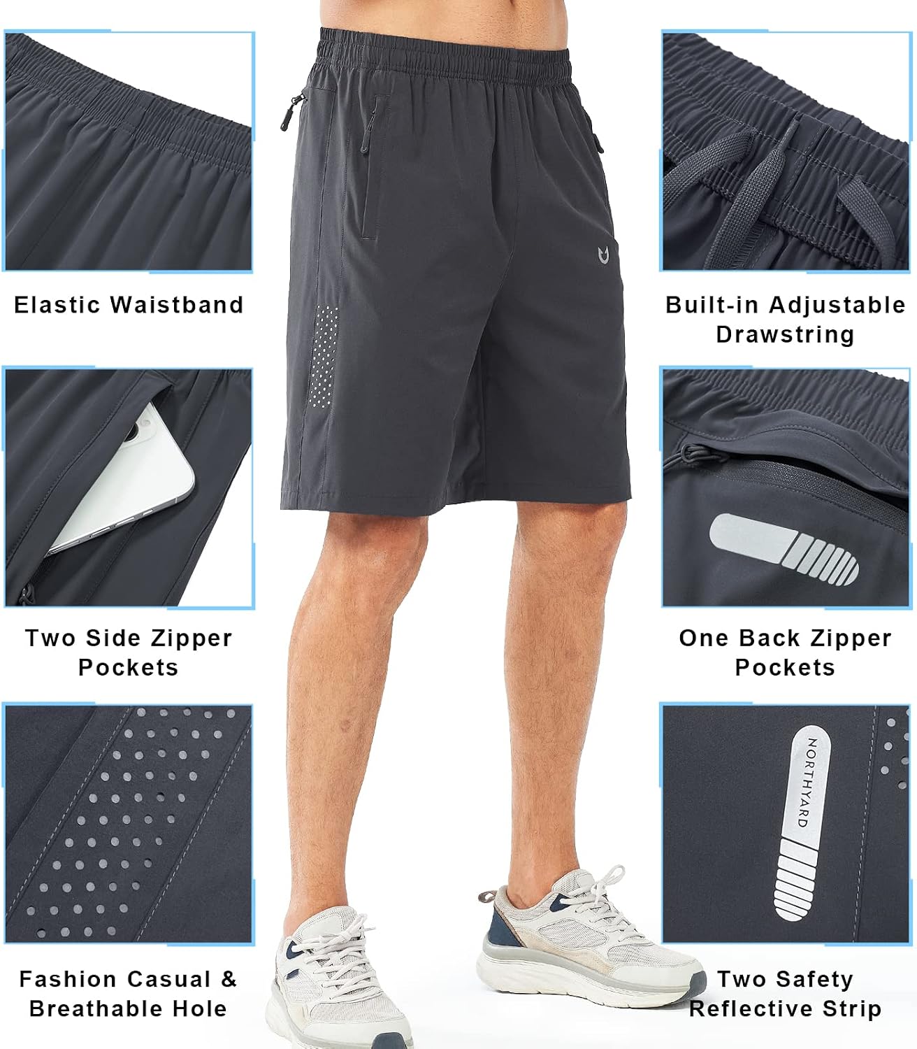 NORTHYARD Men's Athletic Running Shorts Gym Workout 7"/9"/5" Quick Dry Lightweight Sports Basketball Tennis 3 Zipper Pockets - Image 3