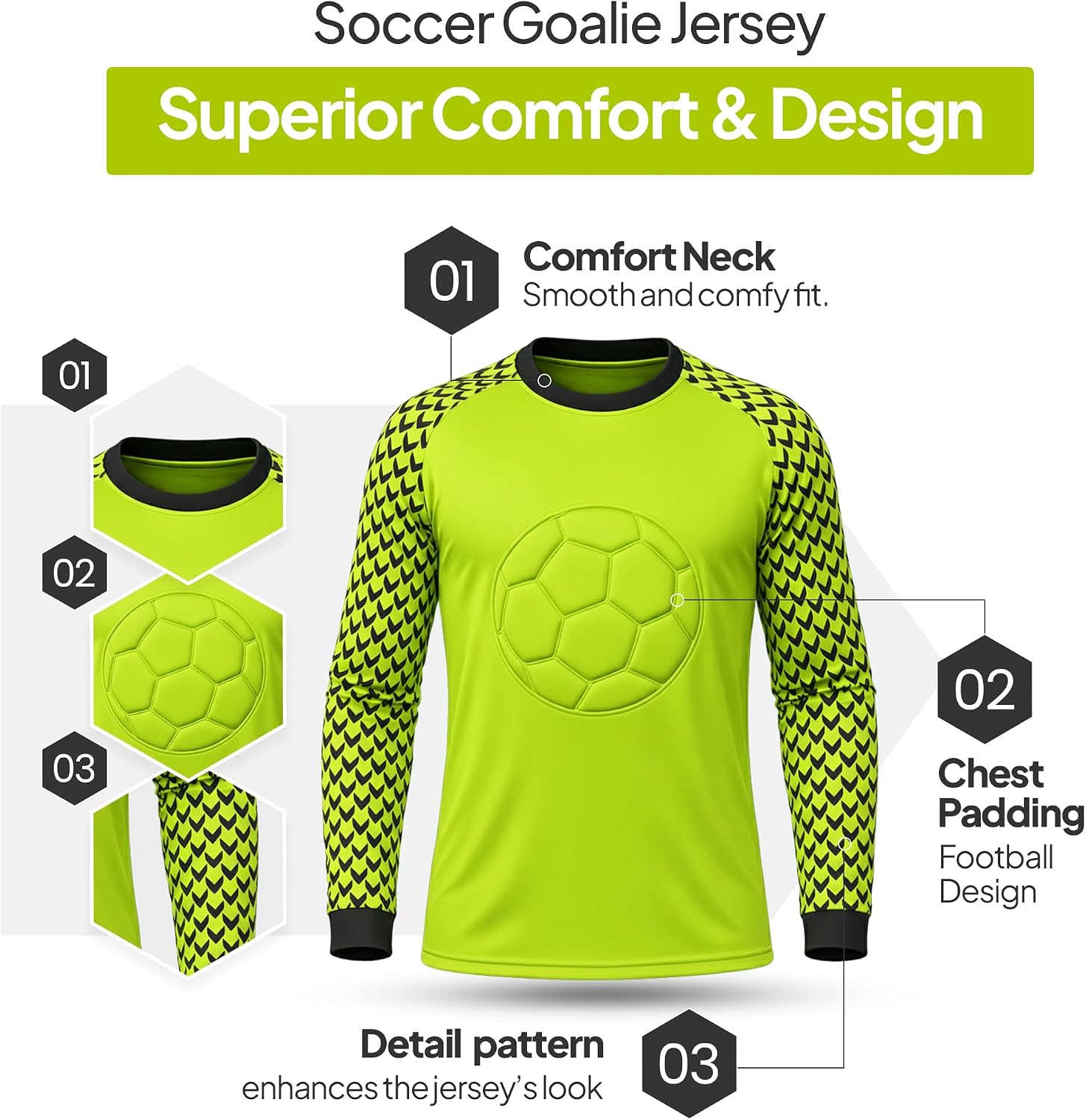 INTENZ Pack of 2 Soccer Goalie Shirt, Padded Goalkeeper Jersey, Polyester, Long Sleeve, Regular Fit, Youth and Adult Sizes - Image 4