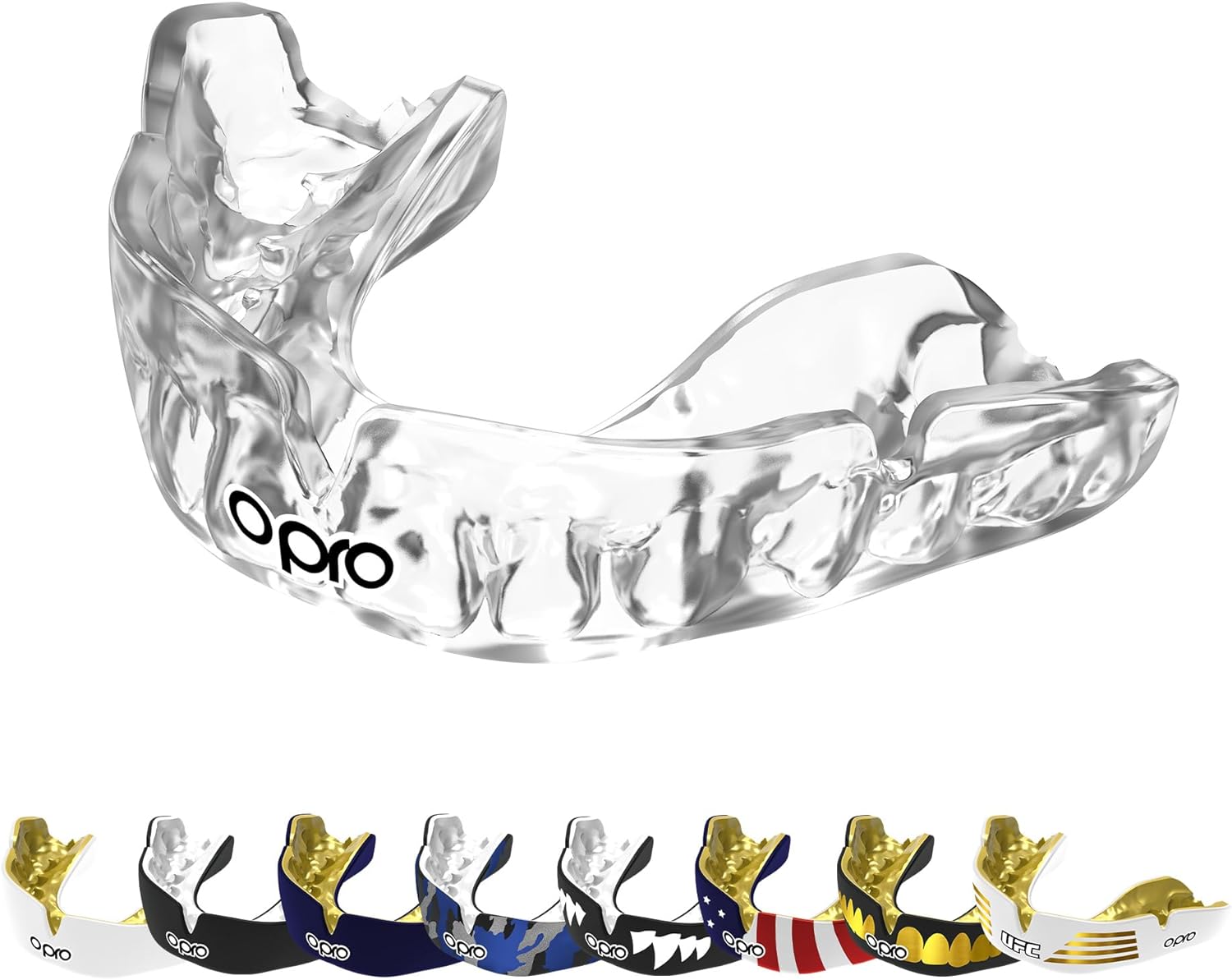 OPRO Instant Custom-Fit Mouthguard – Dentist Level Gum Shield Adult and Kids – OPRO Mouth Guard Boxing and MMA, Self-Fit Gum Shield Rugby – Maximum Protection with Dental Warranty (Clear/White)