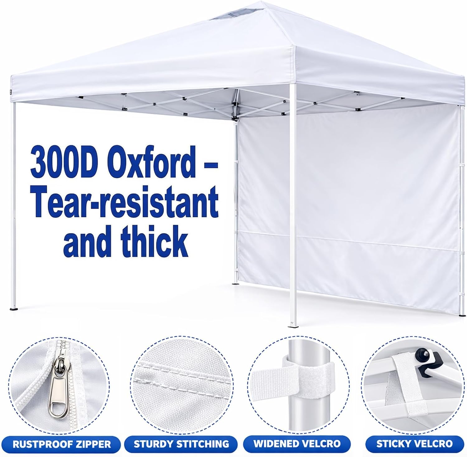 10 x 10 Canopy Sidewalls, 4 Pack Pop Up Canopy Walls, White | Sidewalls Only, Fits 10x10 Straight Leg Frames, 300D Oxford Fabric, Zipper Connections, Hook & Loop Straps - Image 3