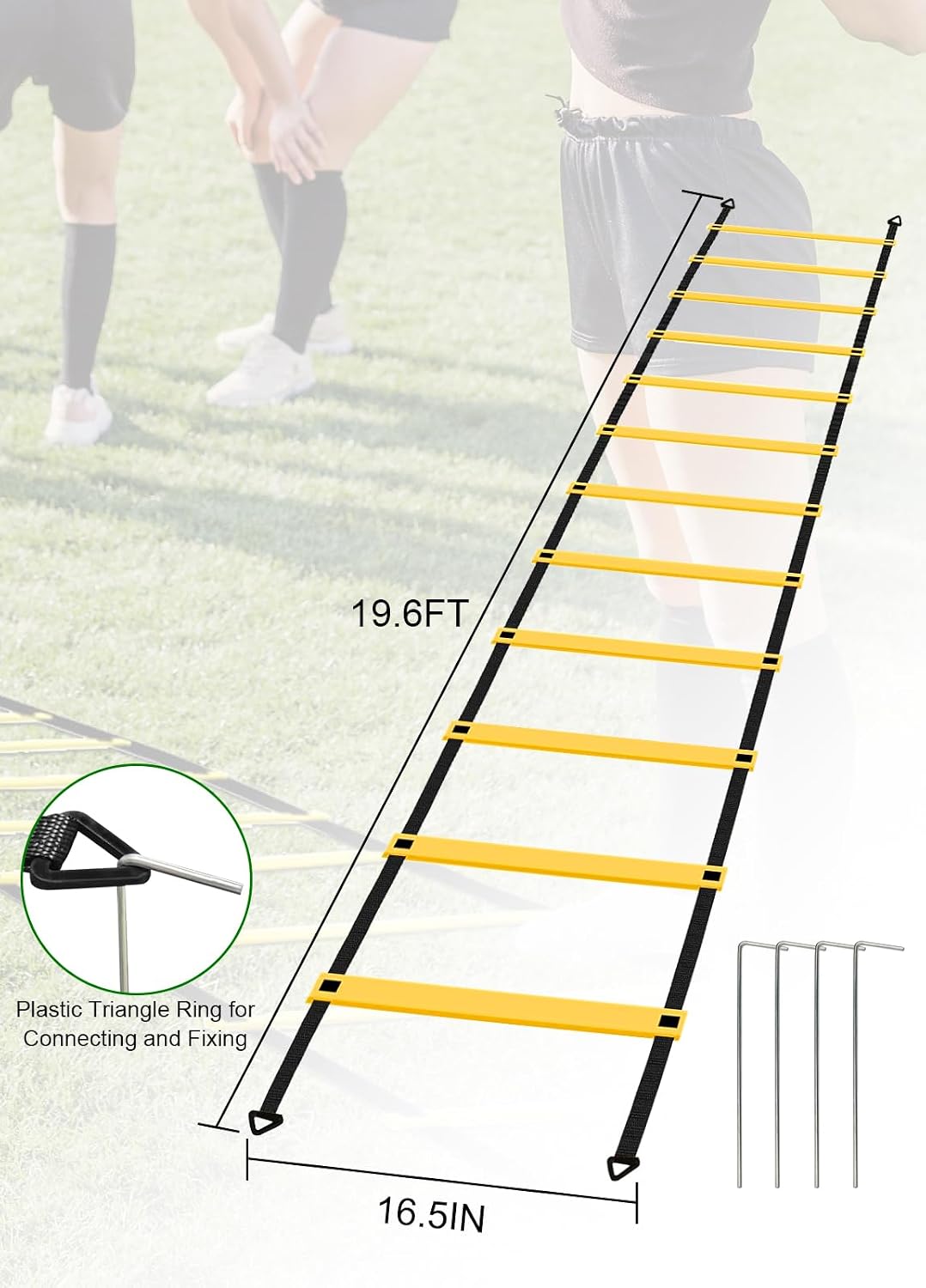 Hands Free Speed Agility Training Equipment Set - 20ft Agility Ladder, 10 Disc Cones, Resistance Parachute, 5 Resistance Bands & Carry Bag | Football Soccer Basketball Fitness Drills - Image 2