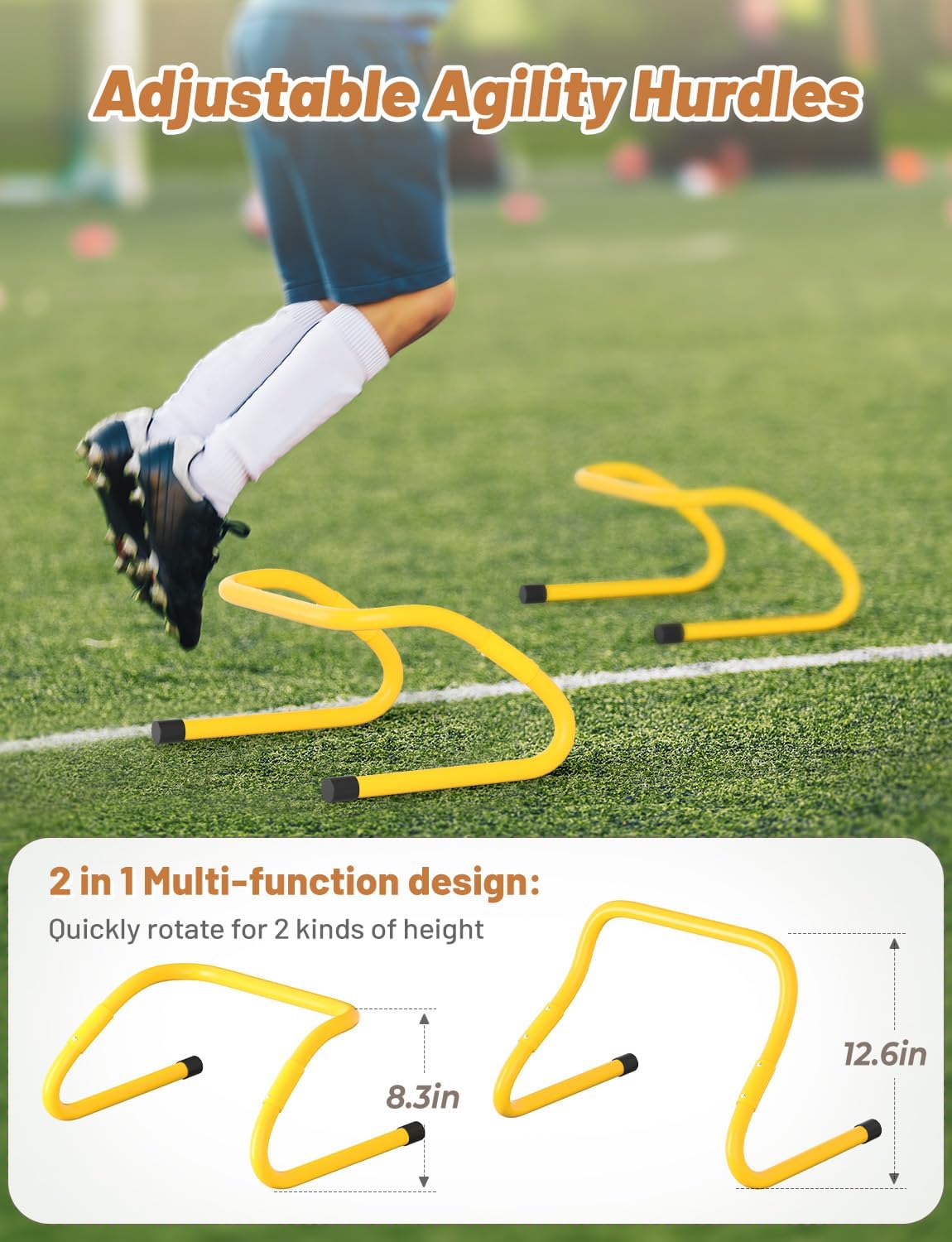 GHB Agility Hurdles Adjustable 8.3"&12.6" Speed Training Equipment Set | Foldable, Sturdy, Drill Guide &Carry Bag Included, For Amateur & Athletes, Soccer & Basketball - Image 2