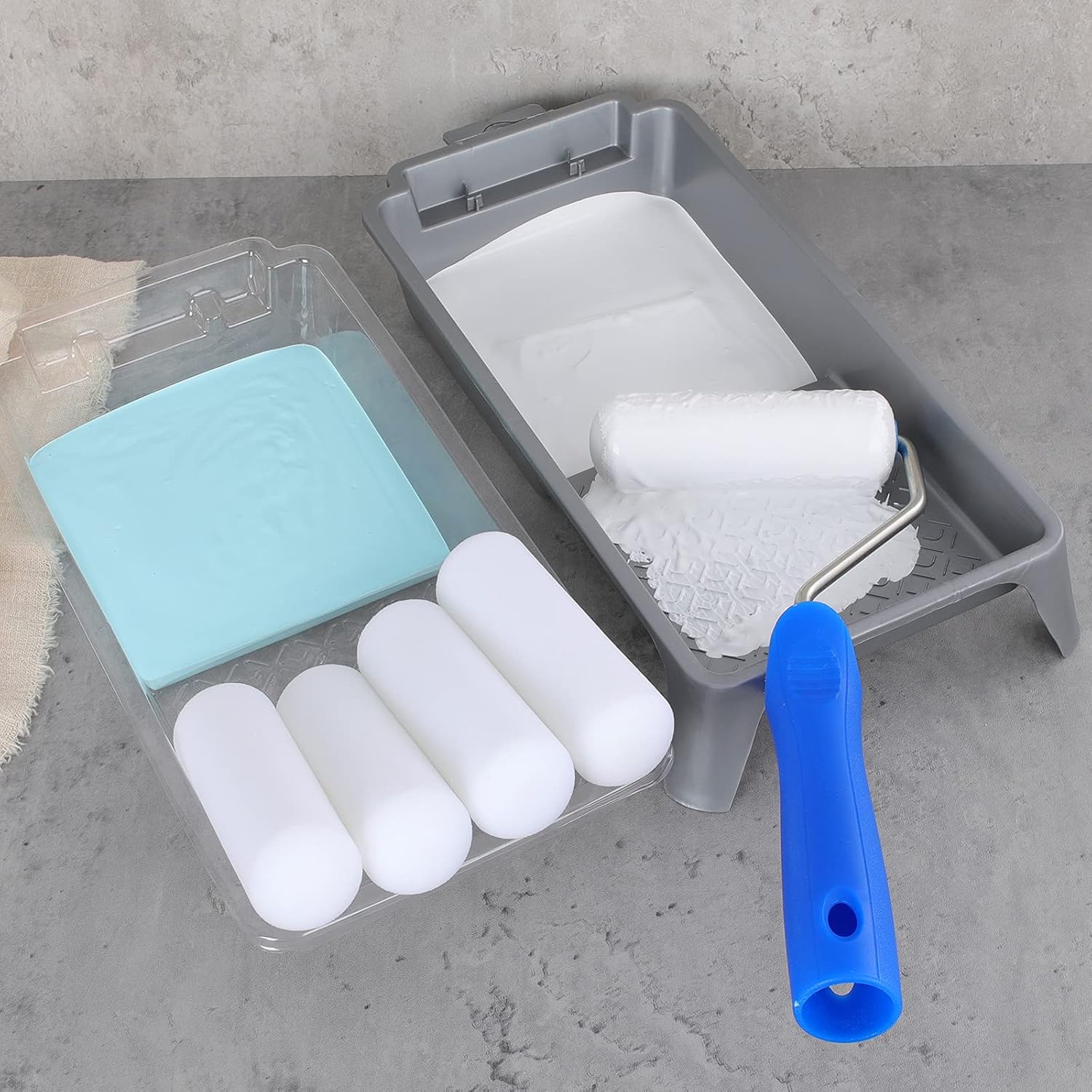 Mister Rui 4 Inch Foam Paint Roller Kit, 8 Pack - Mini Roller Set with 4” Small Roller Covers, Frame, Tray & Liner for Smooth Painting on Walls, Trim, Furniture, Home DIY Projects | High-Density Foam Covers for Smooth Finish. Ideal for Cabinets, Doors, Trim, Furniture and DIY Projects - Image 8