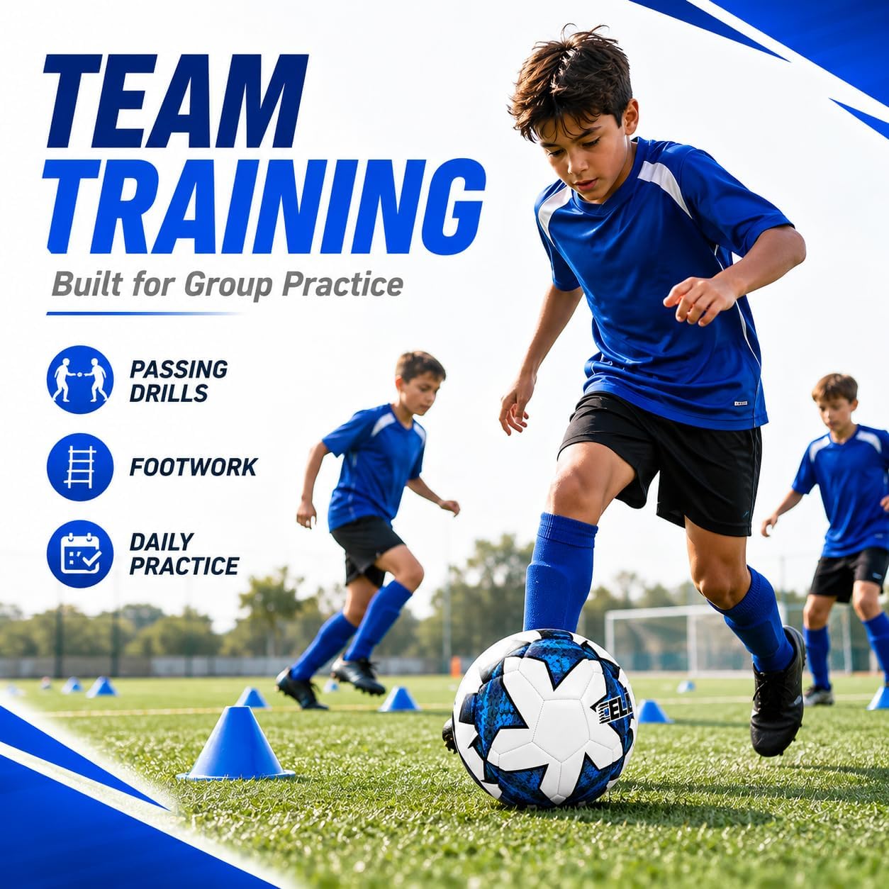 Soccer Ball Size 5 with Pump, Durable Training Ball, Indoor & Outdoor Use | Better Touch and Control - Textured PVC cover with reinforced stitching helps keep shape for steady kicks and passes - Image 5