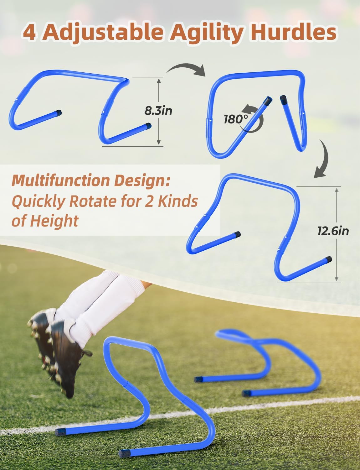 GHB Agility Ladder,Football Training Equipment Set,4 Agility Hurdles, 20 feet12 Rungs Speed Ladder,12 Disc Cones,Resistance Parachute, Jump Rope, 5 Resistance Bands - Image 2