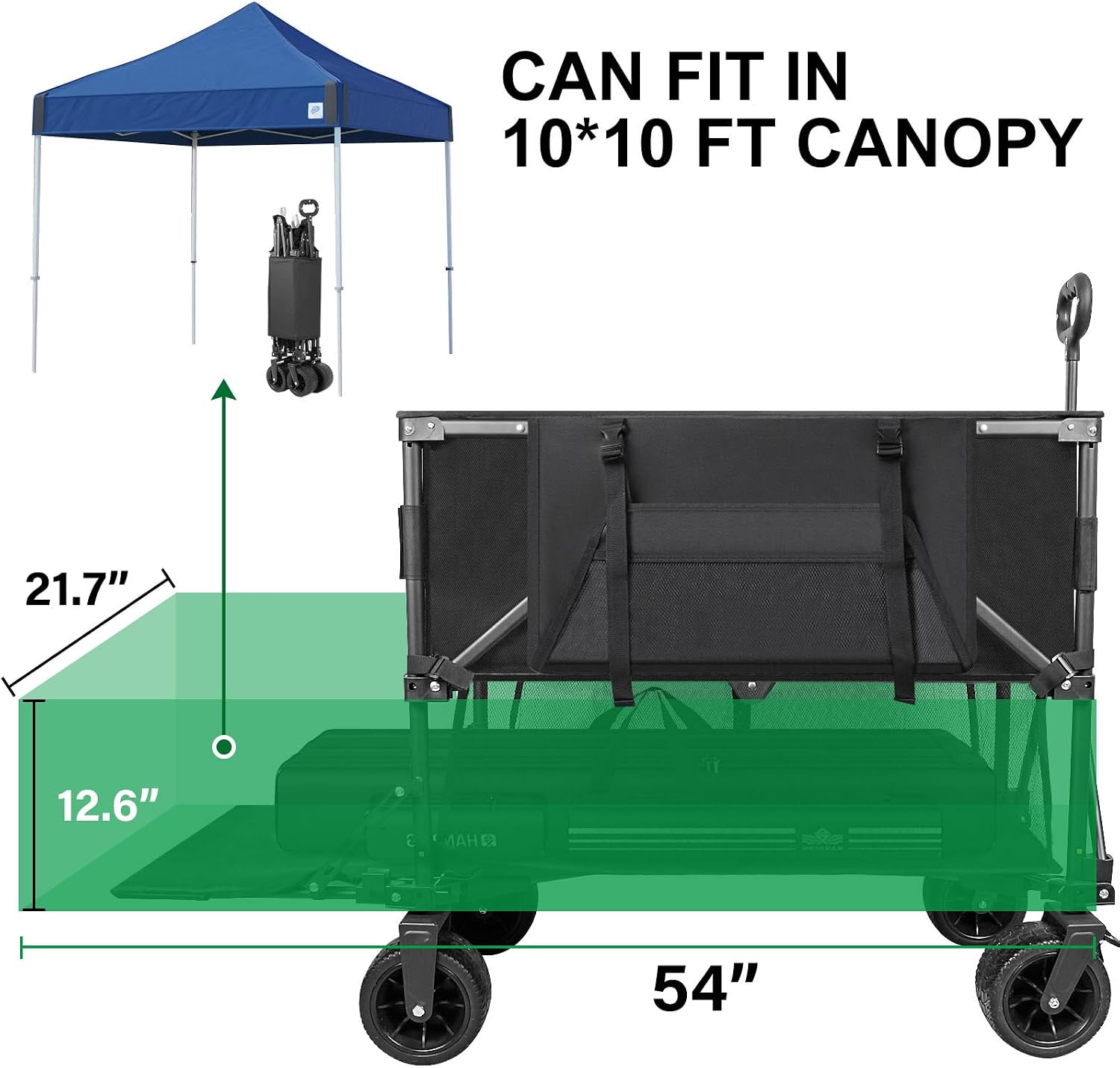 Double Decker Wagon 600lb Capacity & 400L Collapsible Sports Wagon | Big Wheels, 54" Extended, Utility Folding Cart, for Camping Fishing & Outdoor Use - Image 5