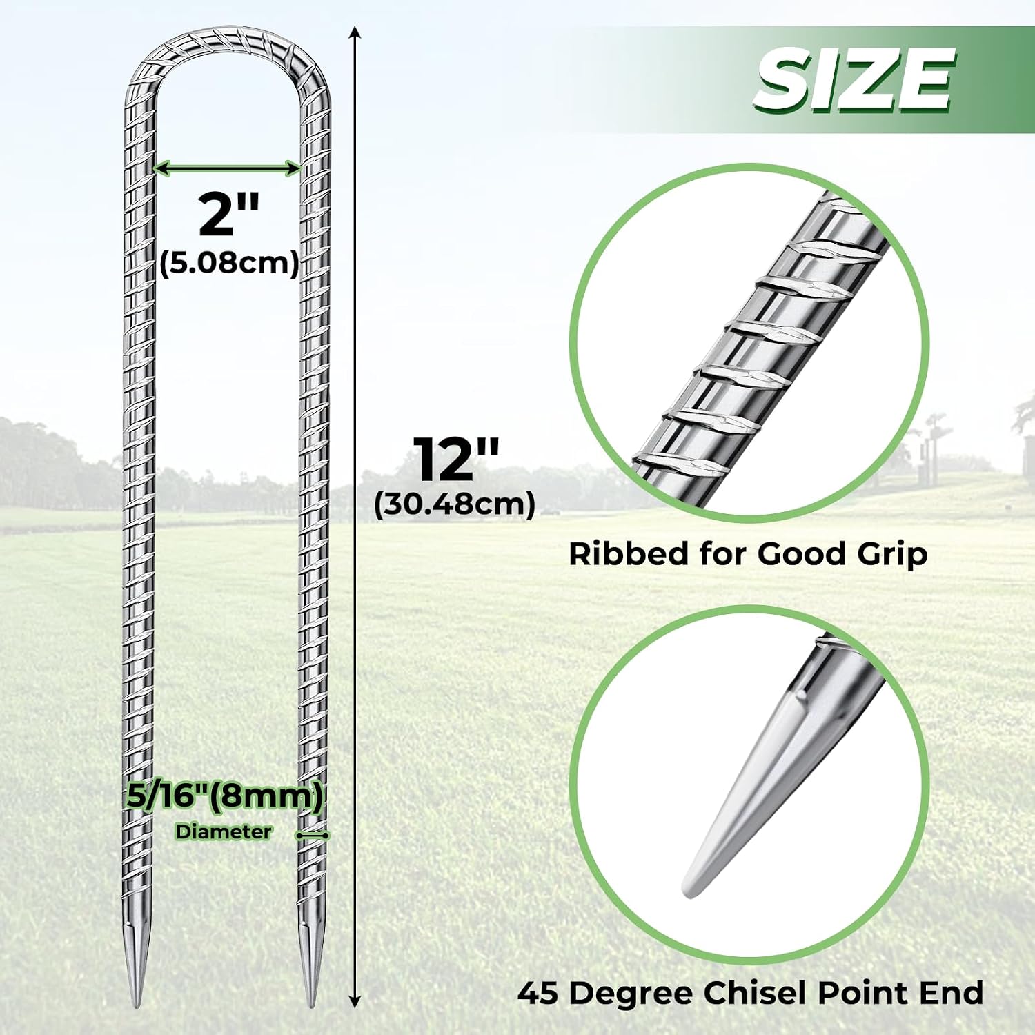 12 Inches U Stakes 8-Pack Heavy Duty Tramopline Wind Stakes for Inflatables, Metal Stake for Outdoor Decorations, Fence Stakes for Dogs Digging, Inflatables, Outdoor Decoration Anchors Silver - Image 2