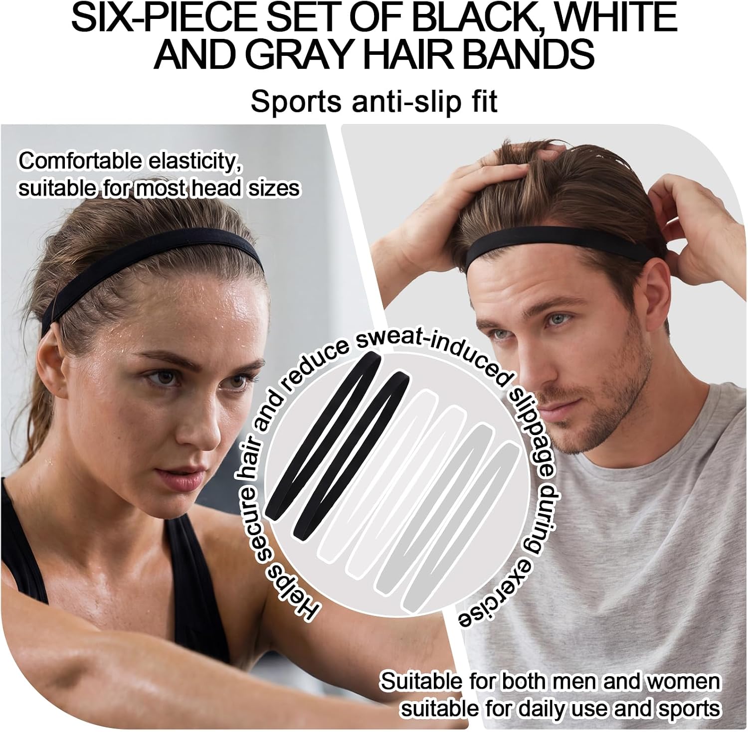 Needbrock 6 Pcs Sports Headband, Mens Headband Polyester Fiber Non-Slip Stretch Fit for Women and Men Keeps Hair Away During Football Running Workouts Gym Daily Wear and Exercise - Image 5