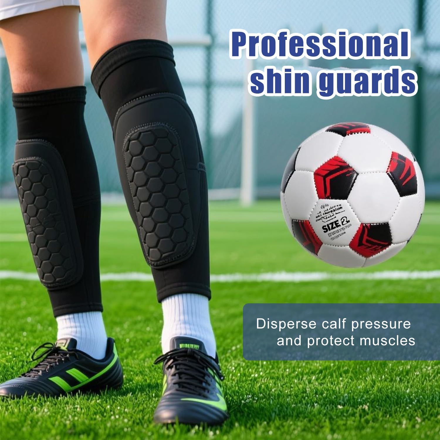 2 Pairs Soccer Shin Guards for Kids Youth Adult with Honeycomb Pads | Shin Guards Soccer Calf Compression Sleeve,Lightweight Shin Protector Support for Baseball MTB Football - Image 5