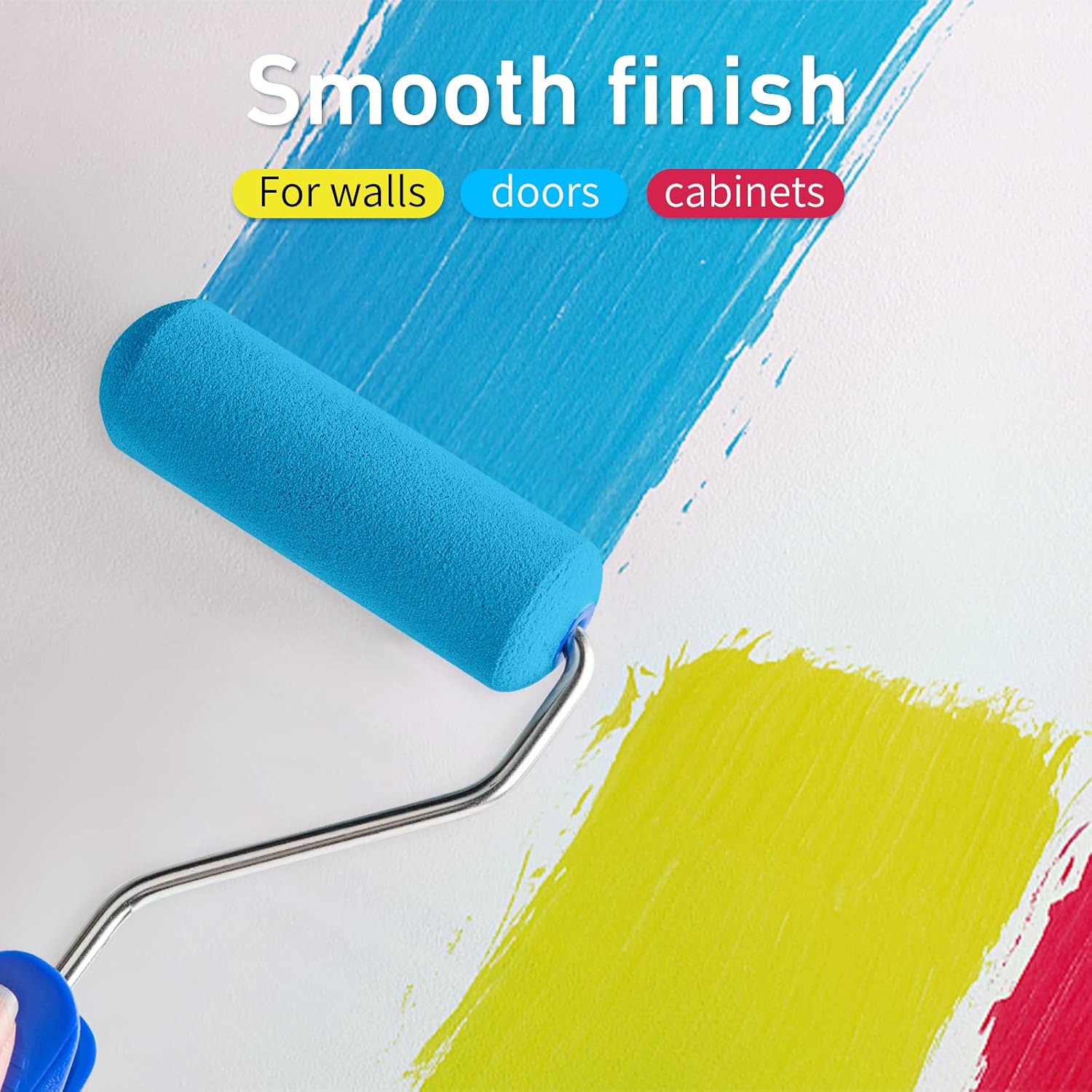 Mister Rui 4 Inch Foam Paint Roller Kit, 8 Pack - Mini Roller Set with 4” Small Roller Covers, Frame, Tray & Liner for Smooth Painting on Walls, Trim, Furniture, Home DIY Projects | High-Density Foam Covers for Smooth Finish. Ideal for Cabinets, Doors, Trim, Furniture and DIY Projects - Image 2