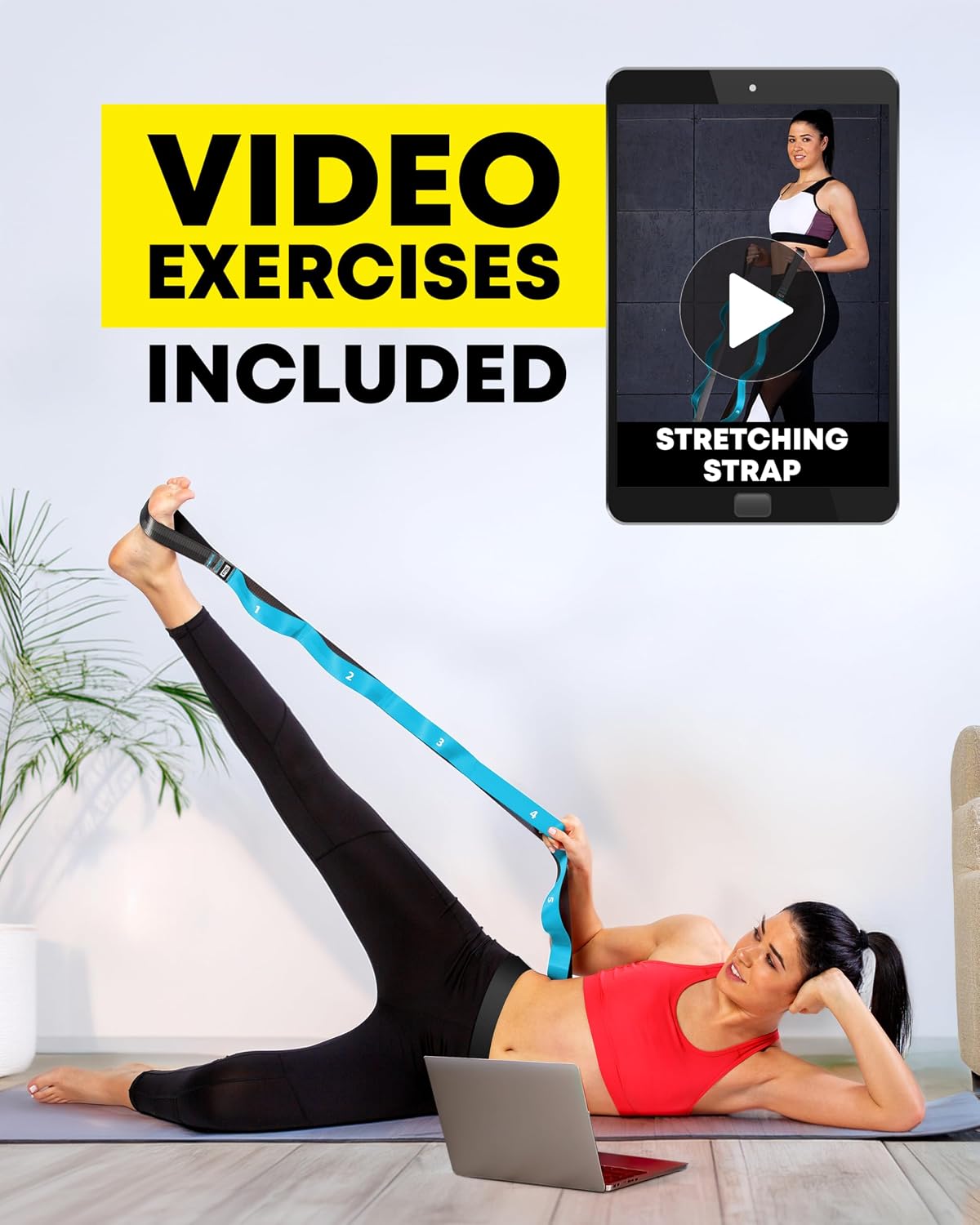 Stretching Strap with Loops - Non Elastic Yoga Strap for Physical Therapy | Video Exercises Included - Stretch bands for Stretching Equipment and Flexibility - Fascia, Hamstring & Leg Stretcher Belt - Image 9