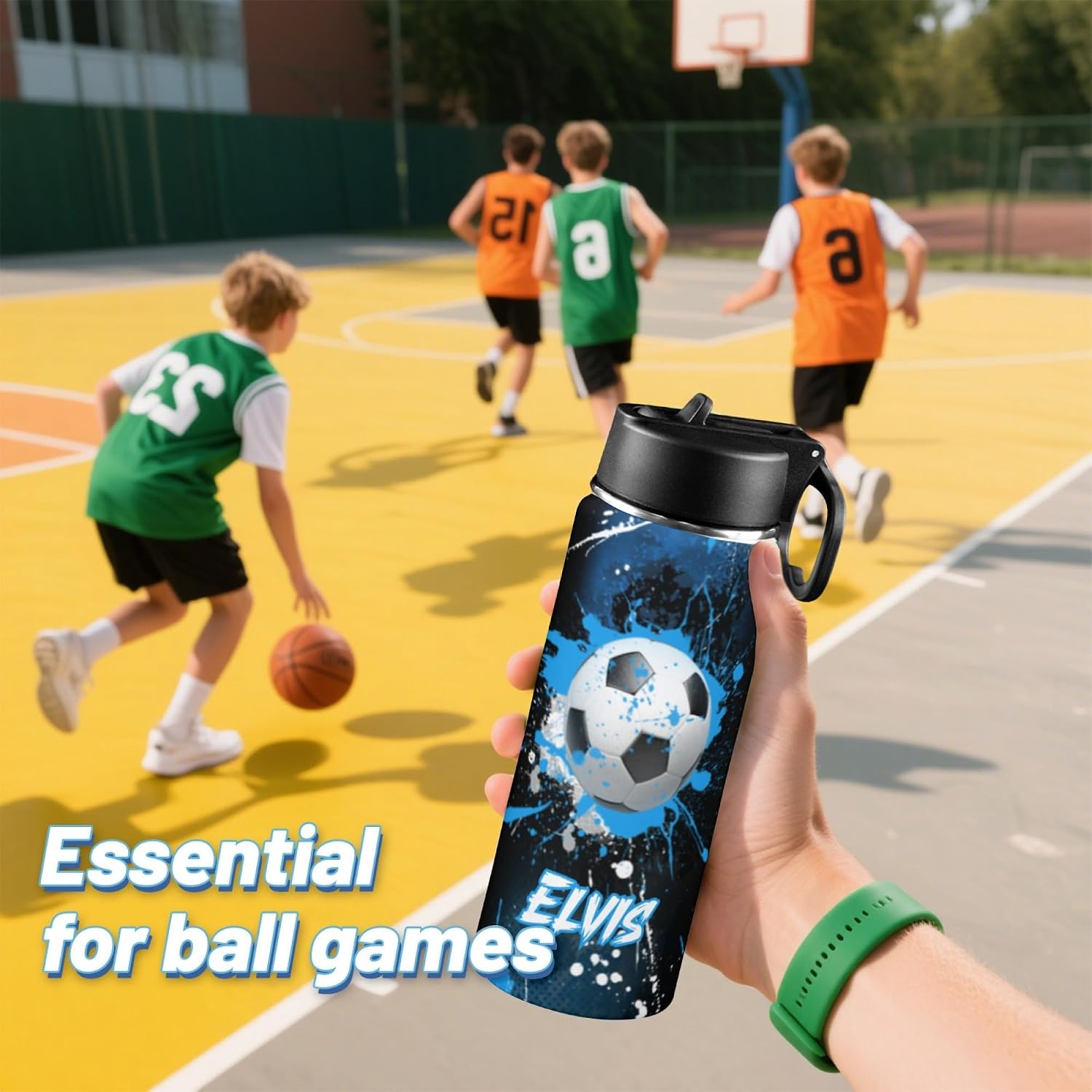 Personalized Soccer Water Bottles for Boys, 18oz Kids Thermos | Custom Name, Stainless Steel Straw Lid, Vacuum Insulated, Leakproof Loop, Perfect School Birthday Boys Gift - Image 8