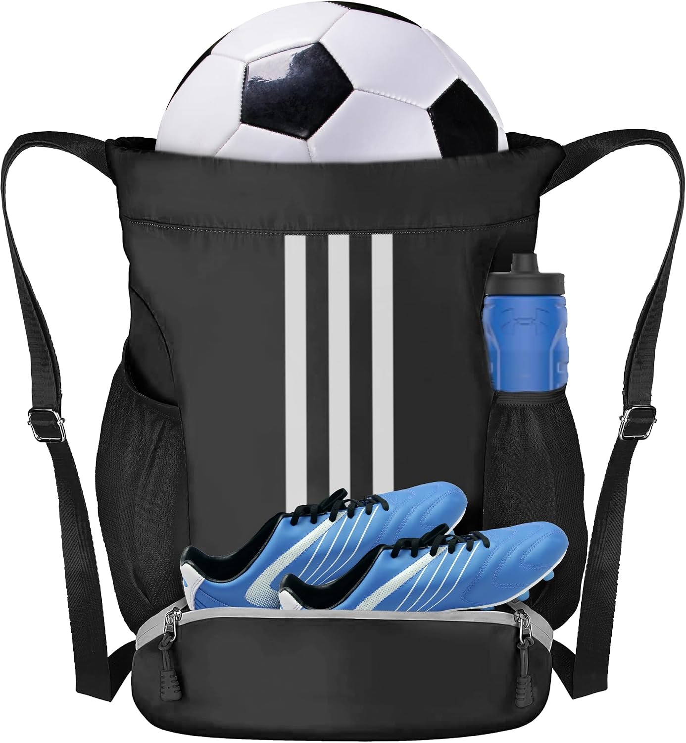 Soccer Bag, Youth Soccer Basketball Bag for Girls Boys with Compartments Drawstring Bag Backpack for Football Volleyball Gym Training - Image 4
