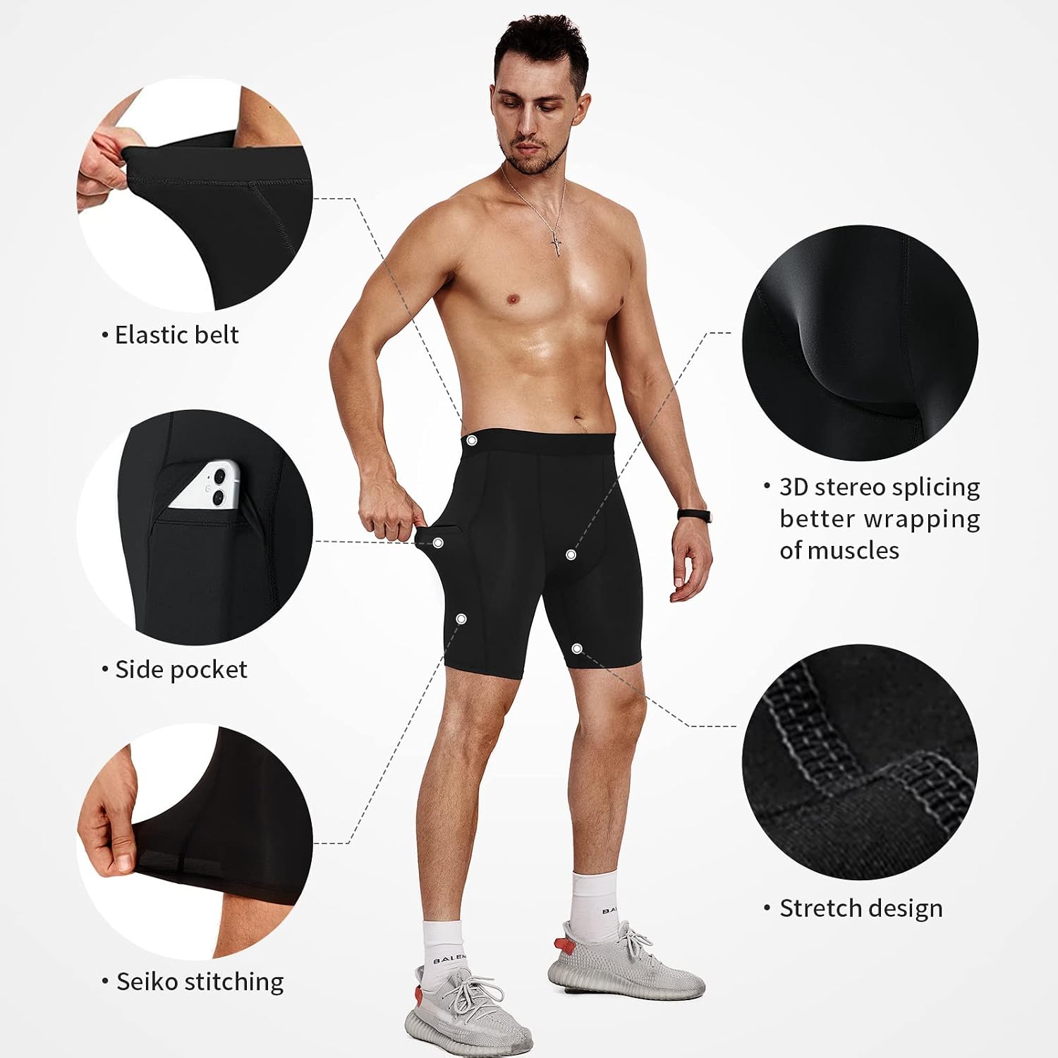 Niksa 1/2/4/5 Pack Compression Shorts Men, Spandex Running Shorts Athletic Workout Sport Performance Baselayer Underwear - Image 3