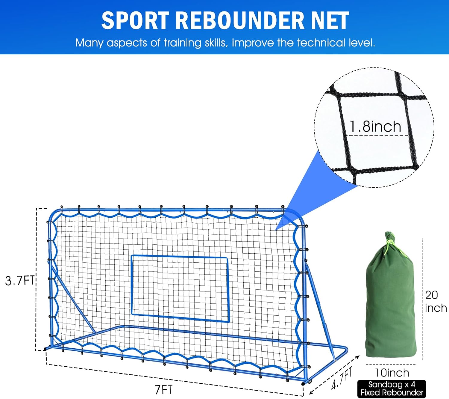 Soccer Baseball Rebounder Soccer Goal Net, Volleyball Rebound Pitchback Net | Quick Switch Angle Soccer Softball Training for Ball Control, Passing, Bounce Back Practice, Easy Setup Lacrosse Soccer Gifts - Image 9