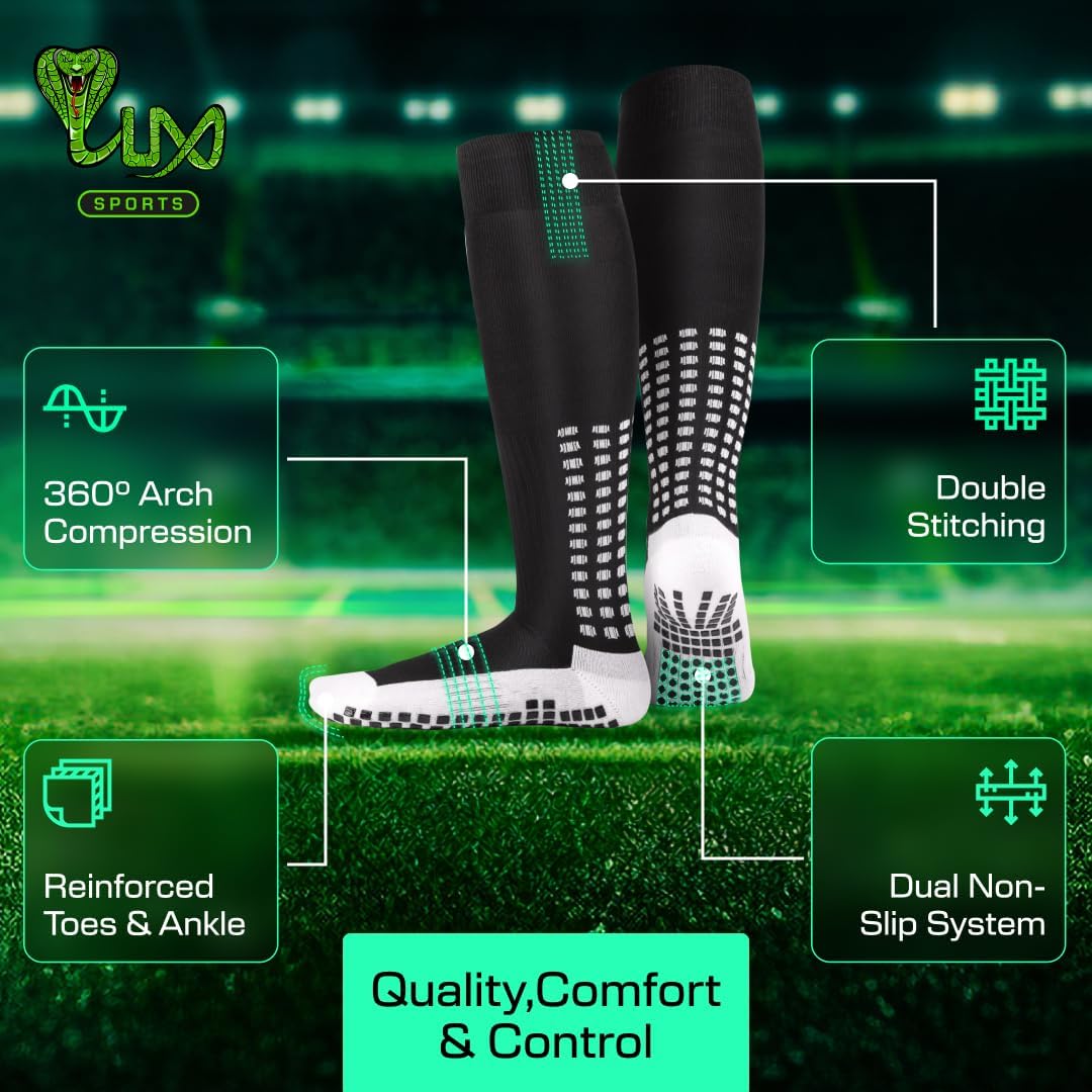 LUX Sports Knee-High Soccer Grip Socks | Full-length coverage with non-slip pads, cushioned comfort and a secure cleat fit - Image 3