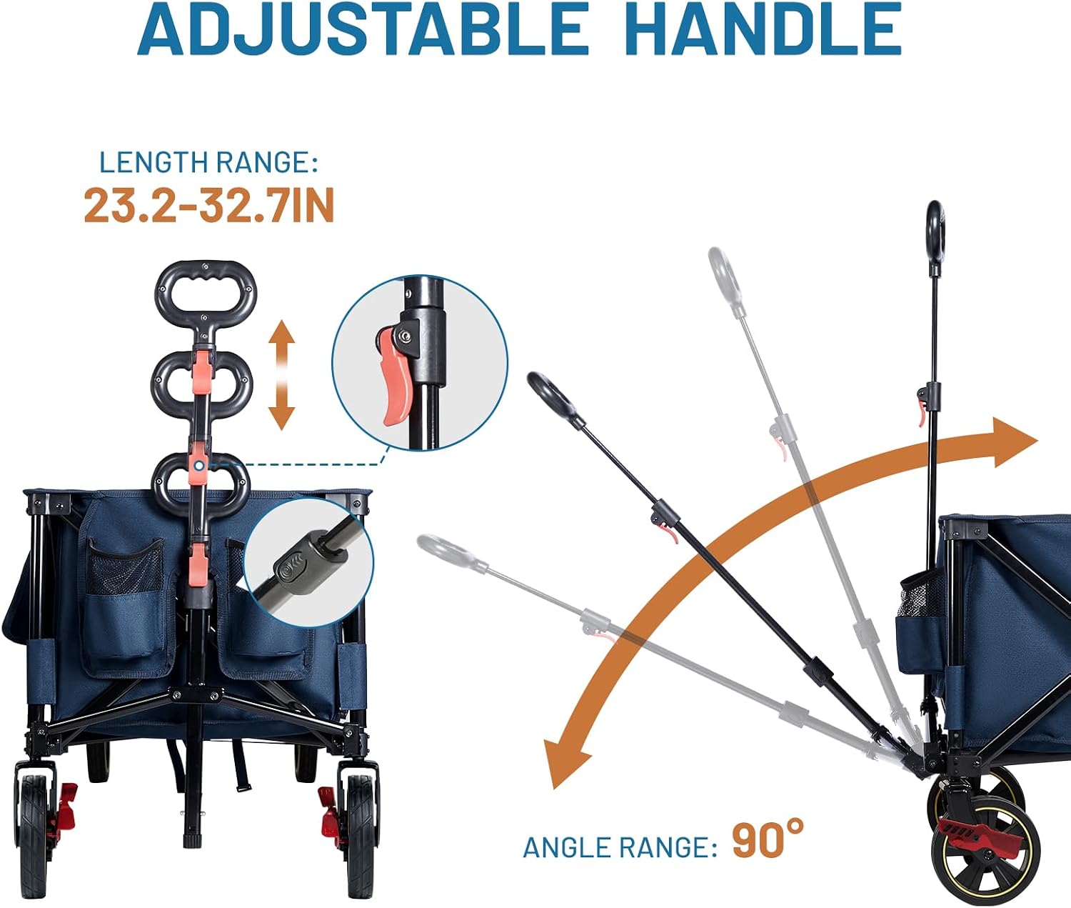 Timber Ridge 51.2'' Extended Collapsible Wagons Carts Foldable | 500LBS Heavy Duty Sports Wagon with Adjustable Handle, 400L Capacity Portable Cart for Camping Shopping - Image 7