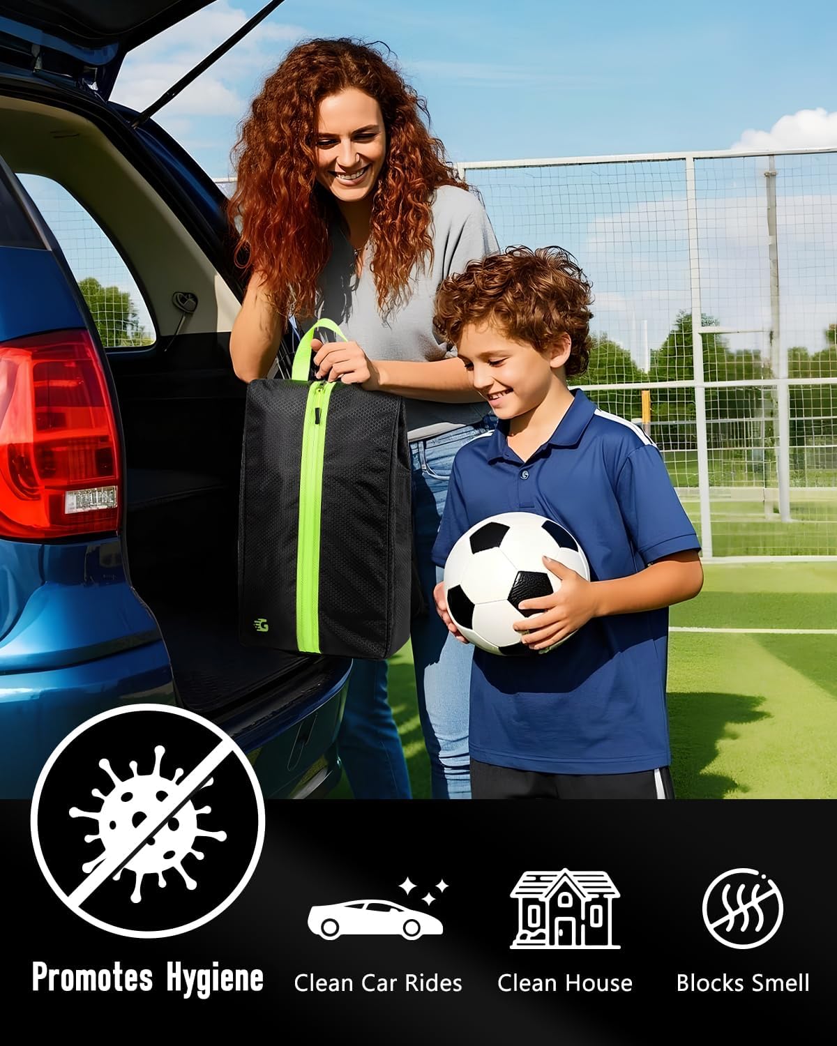 Smell Proof Shoe Bags for Travel-Soccer Cleat Bag Smell Proof with Active Carbon Fabric | Odor-Absorbing Water-Resistant Track Shoe bags for Sports (Black with Black, UP TO US11) - Image 3