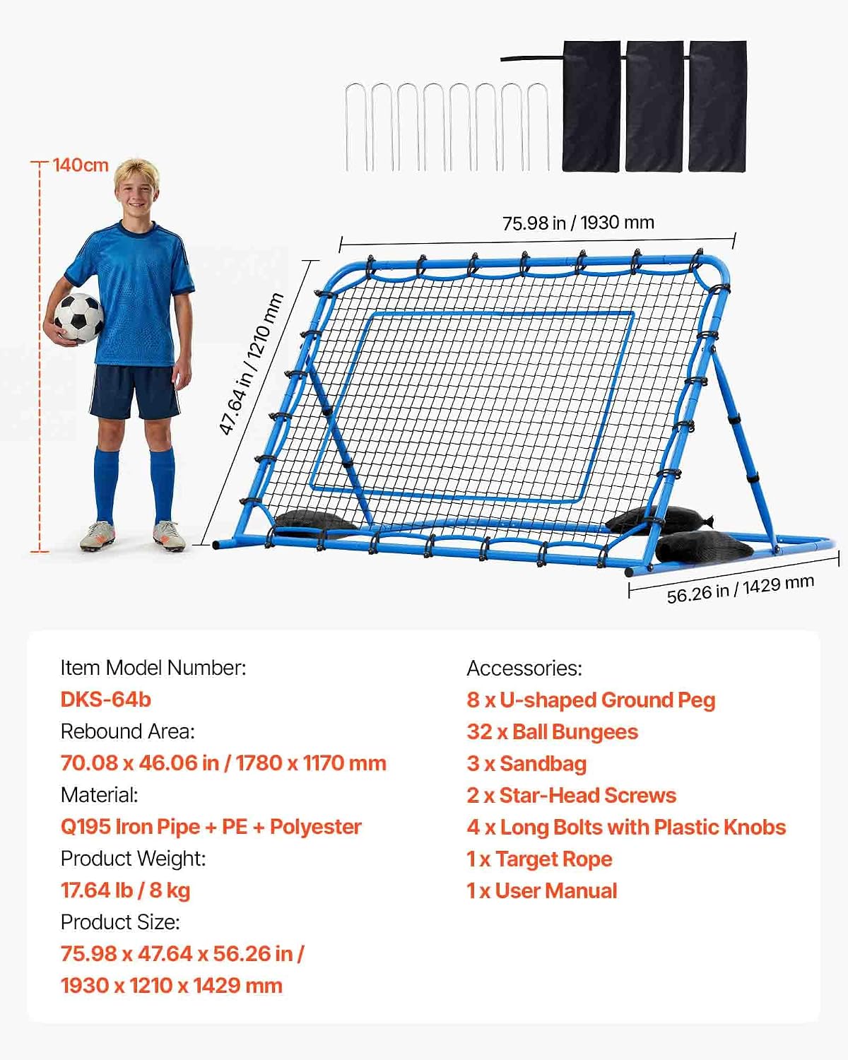 VEVOR Soccer Baseball Rebounder Net, 3 Angles Adjustable Soccer Goal Rebounder for Control, Passing Practice, Heavy-Duty Iron Frame & PE Net, Easy Setup Ball Training Equipment for Teens&Adults - Image 7