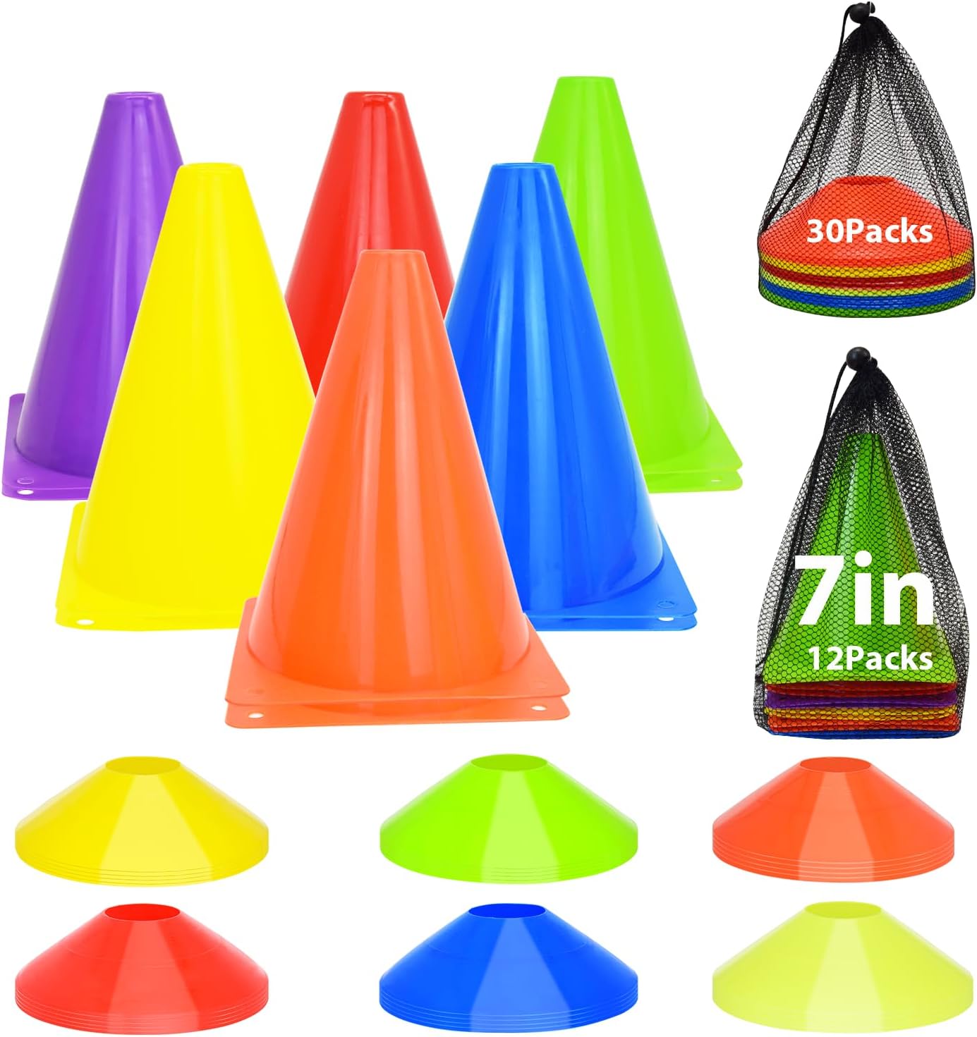 Soccer Cones Set, 84/42Pcs 7"/9" Cones Sports + Disc Cones, Cones for Sports with Carry Bag, Training Cones, Soccer Cones for Training, Plastic Soccer Cones for Drills