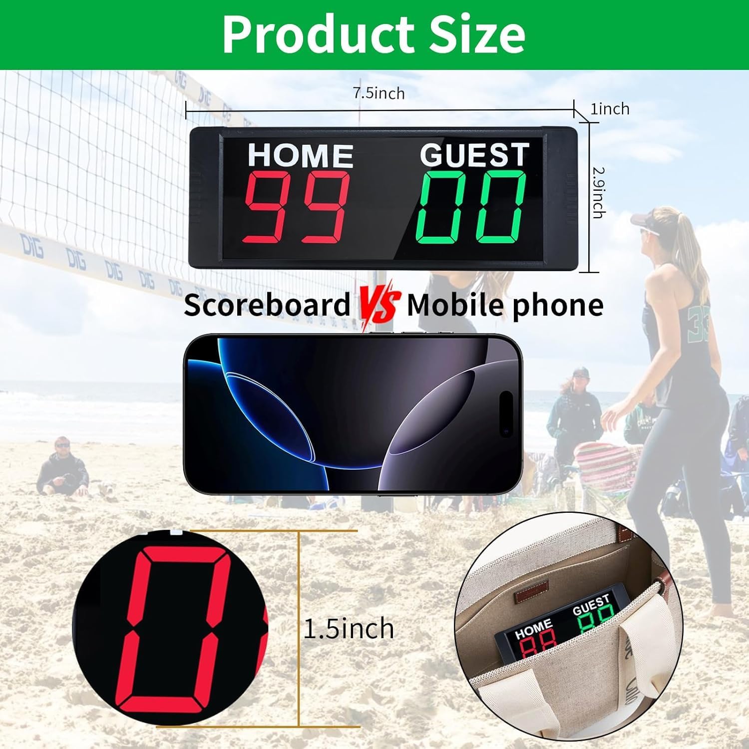 YZ Portable Electronic Scoreboard with 2 Button Control, Digital Scoreboard with Remote, Digital Cornhole Score Keeper, 12/24H Clock/Countdown Timer/Buzzer, Indoor&Outdoor Games - Image 3