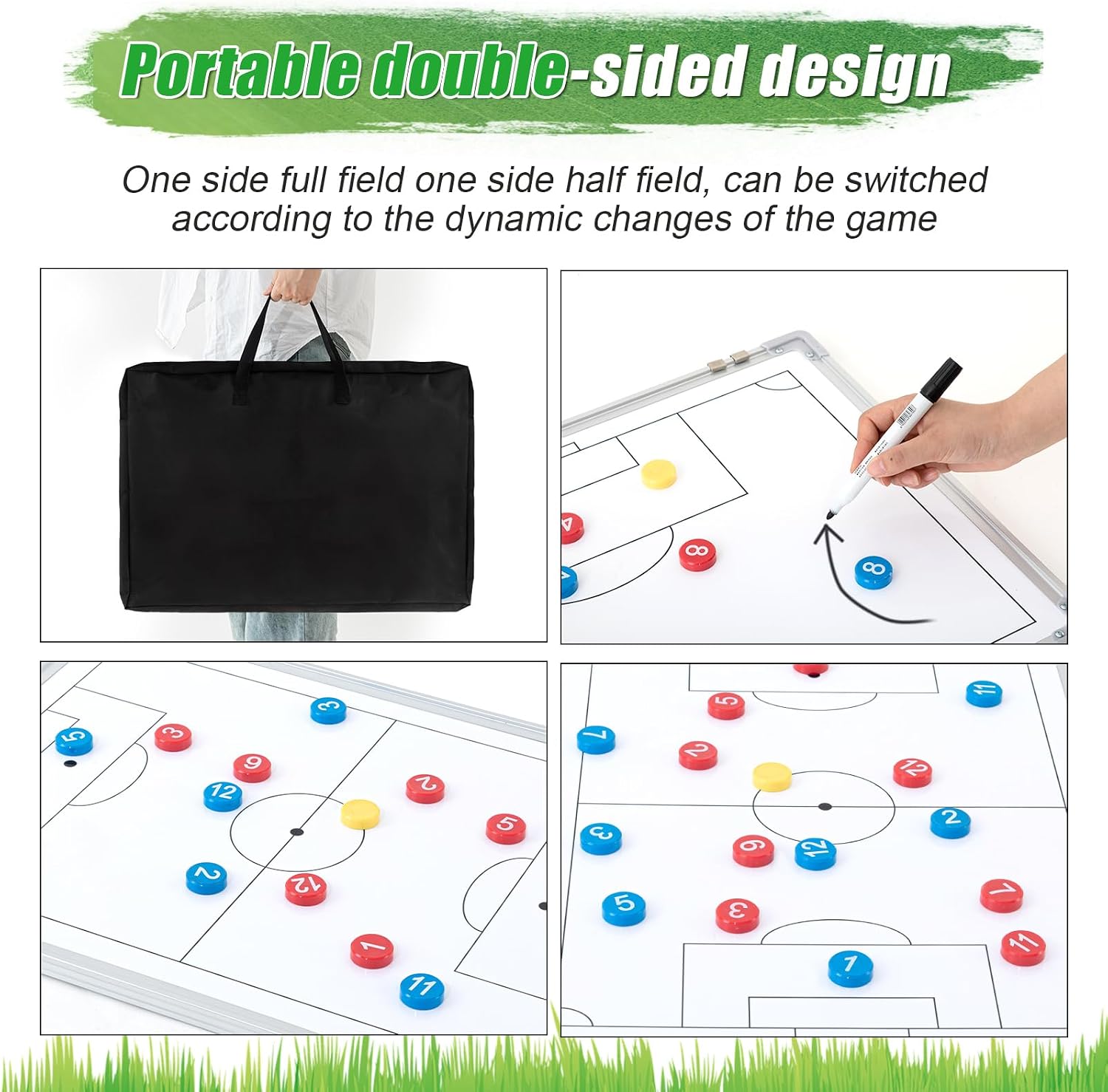 24" x 18" Soccer Magnetic Coaching Board Double-Sided Dry Erase Tactics Whiteboard, Portable Tactical Board Equipped with Magnet Numbers, Marker Pen, Eraser and Zipper Bag - Image 5
