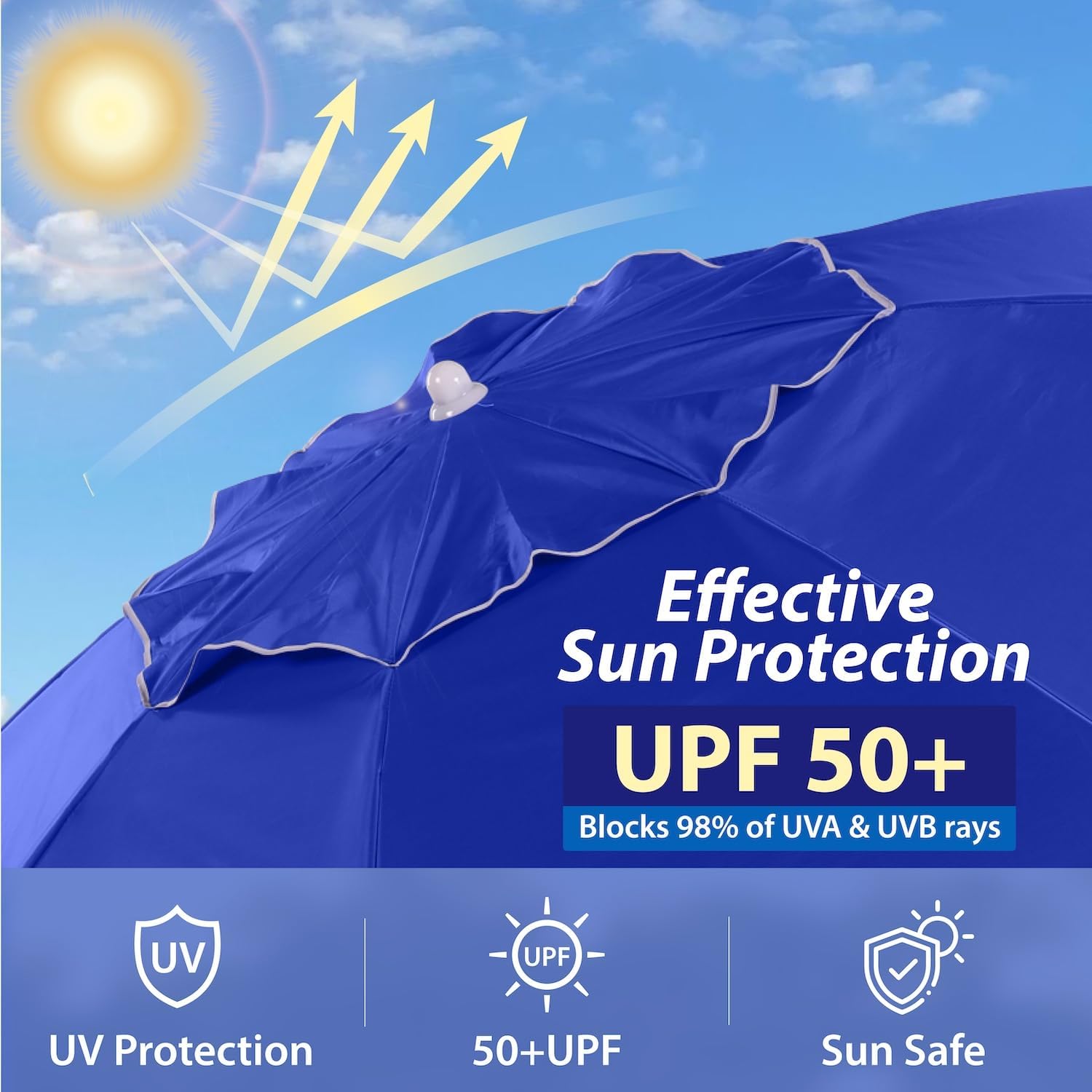 AMMSUN Shade Umbrella, Premium Portable Umbrella with Stand, 6.5ft Lightweight Free Standing Canopy for Sporting Games, Adjustable Instant Sun Protection and Easy to Carry, Blue - Image 5