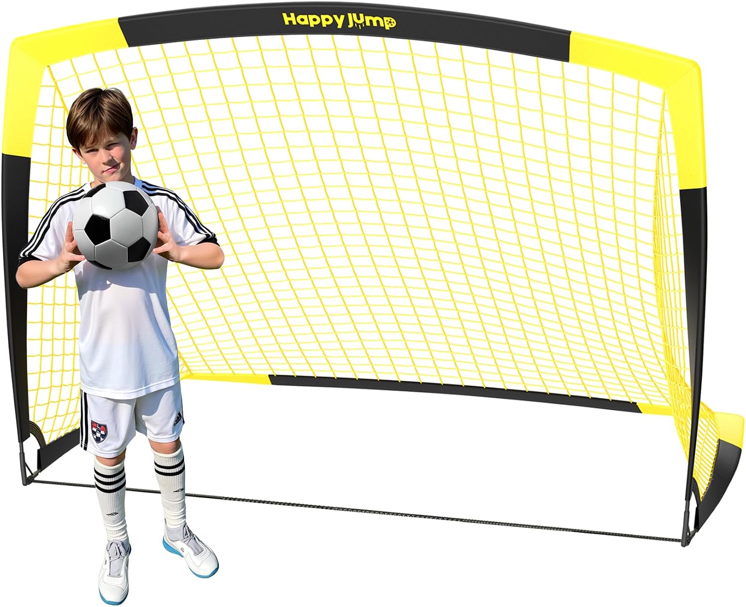 Happy Jump Portable Soccer Goal 7x5 & 5x3.6 FT, Large-Frame Training Net | Great for Kids Ages 6-14 Skill Development, Ideal for Backyard Park School Beach Indoor Outdoor, Easy Fold Durable Dacron Net