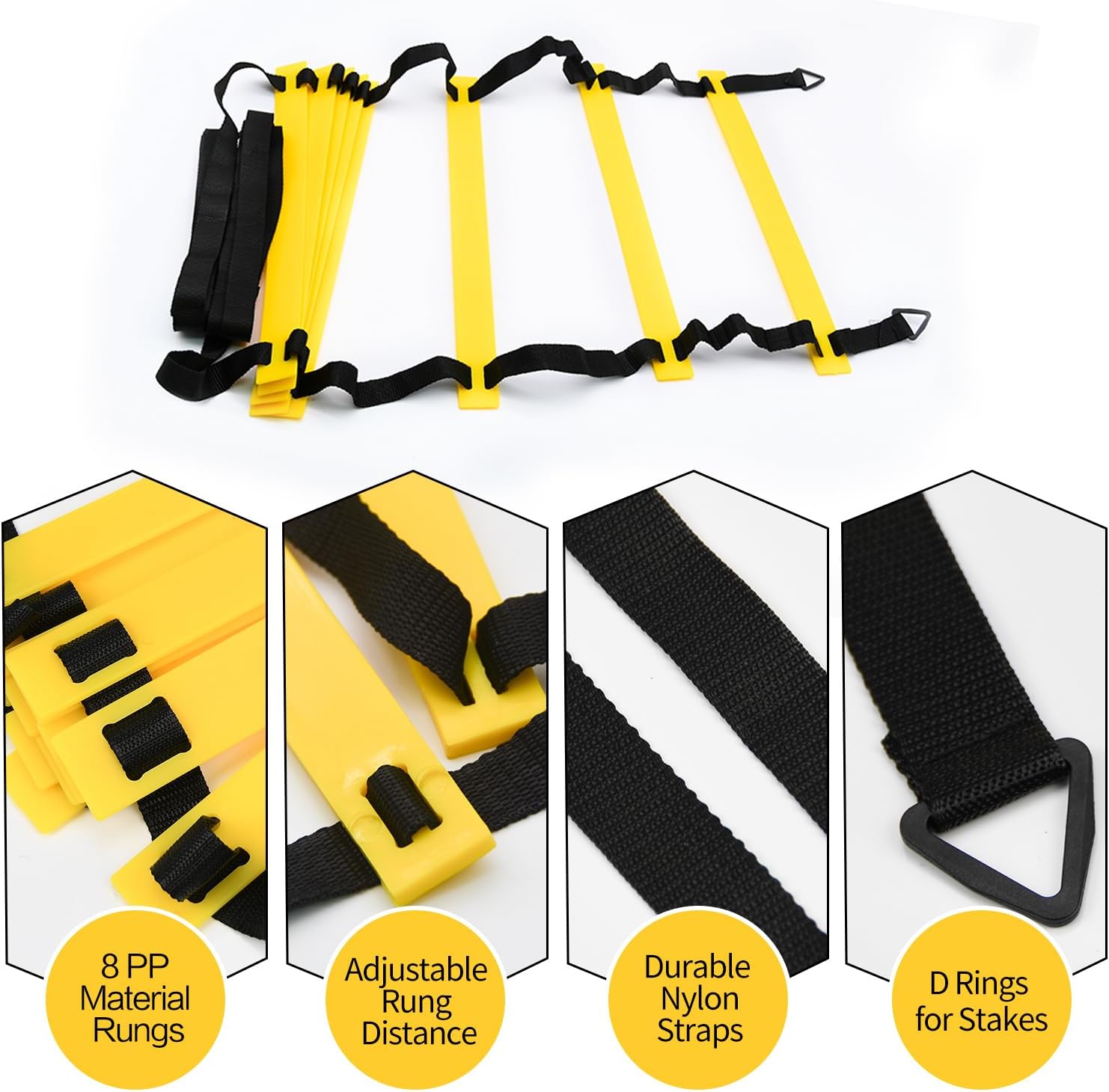 12 Rungs Agility Ladder Set, Training Ladder with Steel Stakes and Carry Bag for Soccer, Speed Fitness Feet Training - Image 2