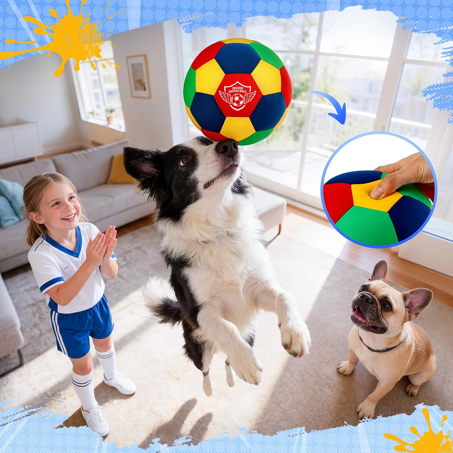 HopeRock Indoor Soccer Ball, Size 4, Soft Foam, for Kids 3-12 Years Old | Silent in House, With Pump, For Toddlers, For Boys and Girls, Sports Toys and Gifts - Image 3