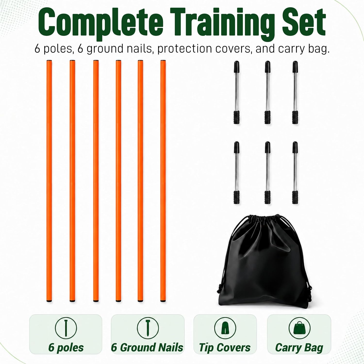 6 Pcs Soccer Agility Poles for Training, 5 FT Adjustable Speed and Agility Training Equipment for Football/Basketball/Horse/Dog Practice, Soccer Sticks with Steel Ground Nails Outdoors - Image 2