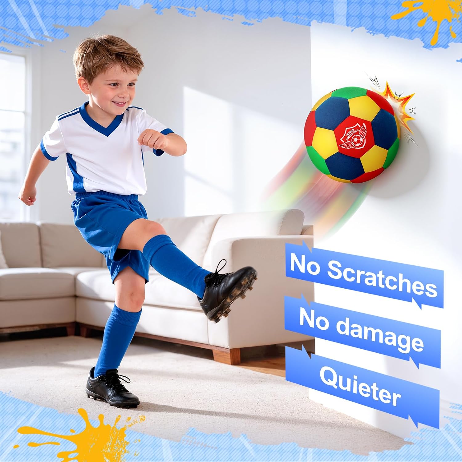 HopeRock Indoor Soccer Ball, Size 4, Soft Foam, for Kids 3-12 Years Old | Silent in House, With Pump, For Toddlers, For Boys and Girls, Sports Toys and Gifts - Image 4